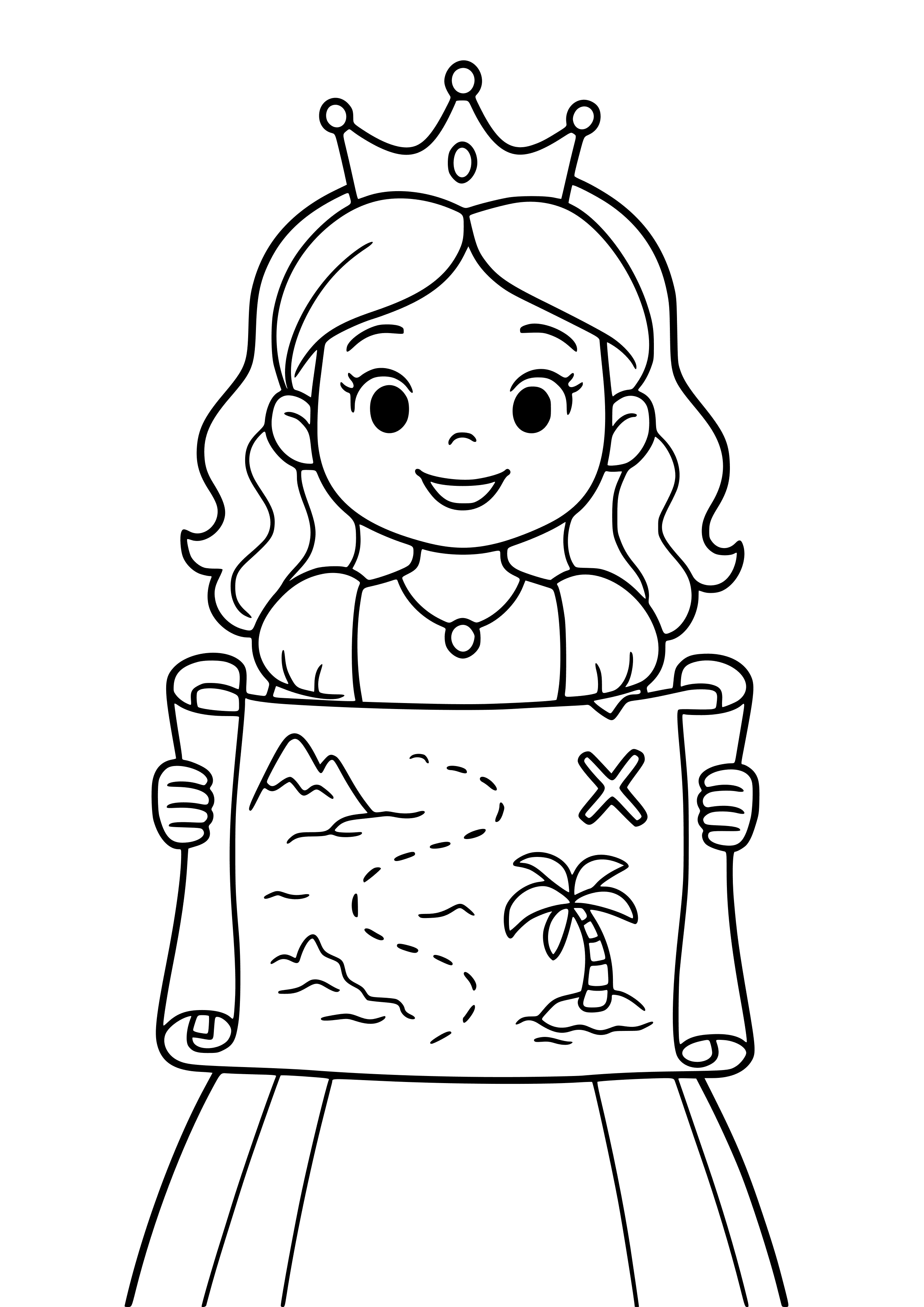 Princess with a Treasure Map Coloring Page