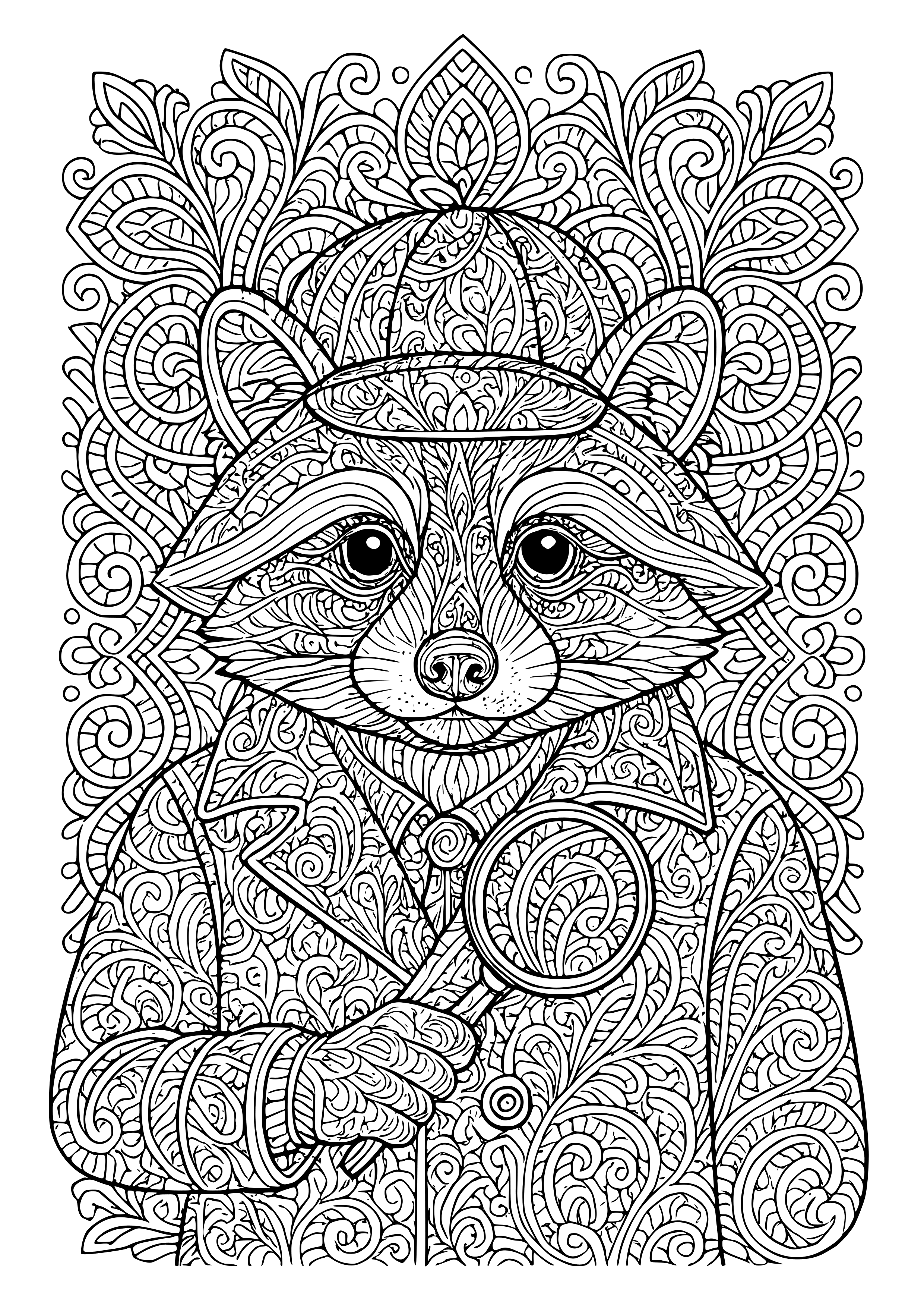 Raccoon Wearing a Detective Hat Solving a Mystery Coloring Page