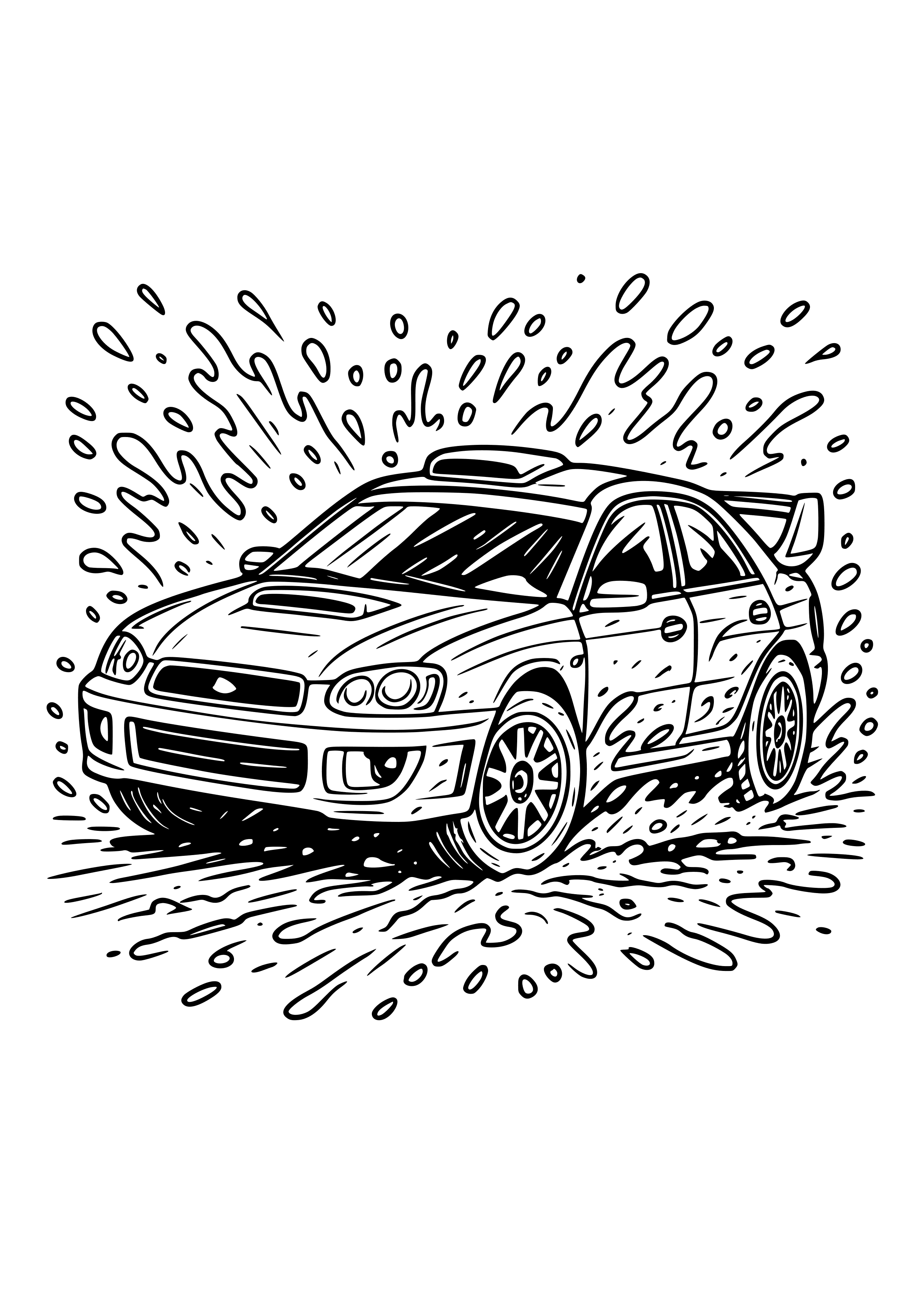 Rally Car with Mud Splashes Coloring Page