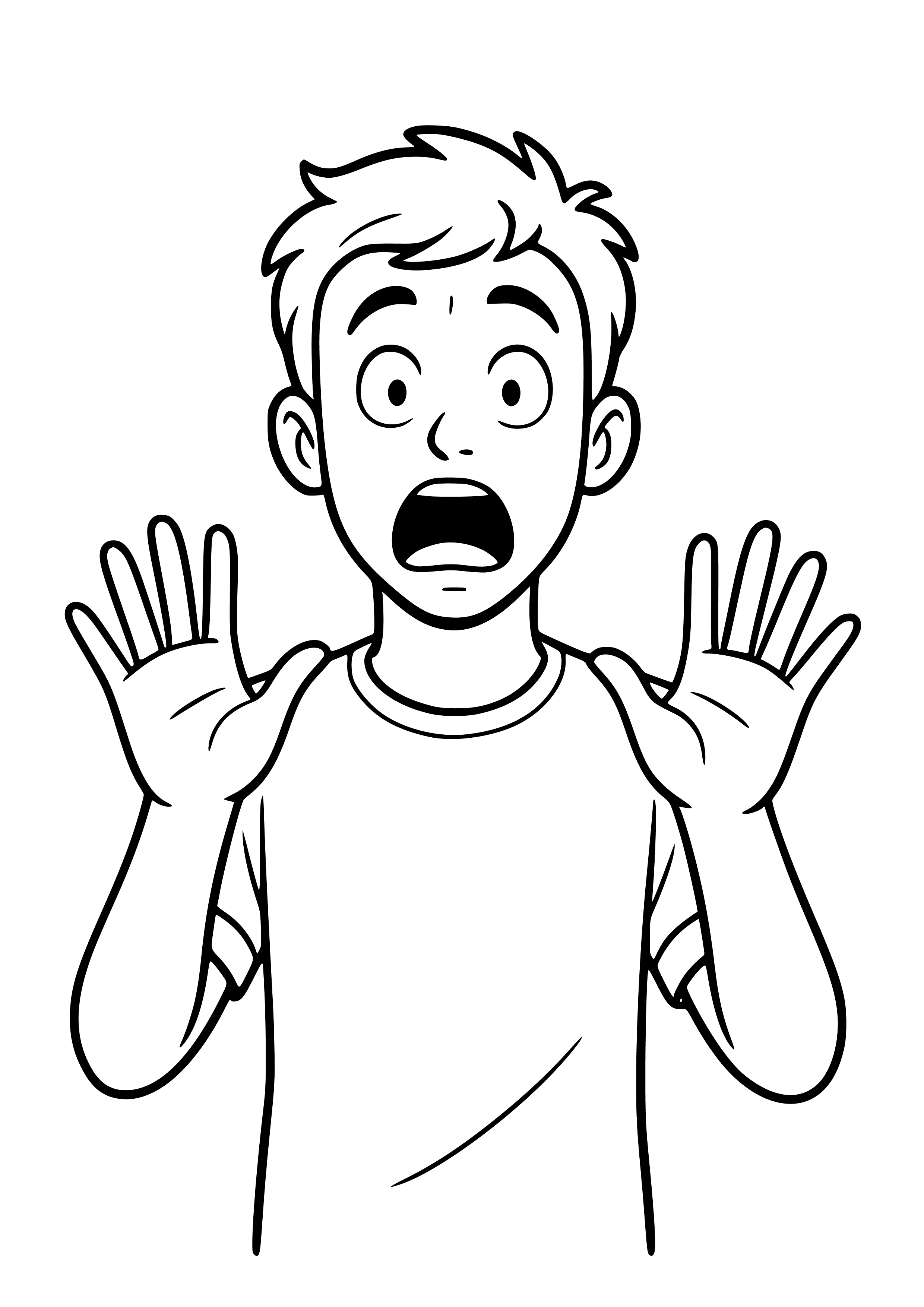 Reaction Guy with Shocked Expression and Hands Up Coloring Page