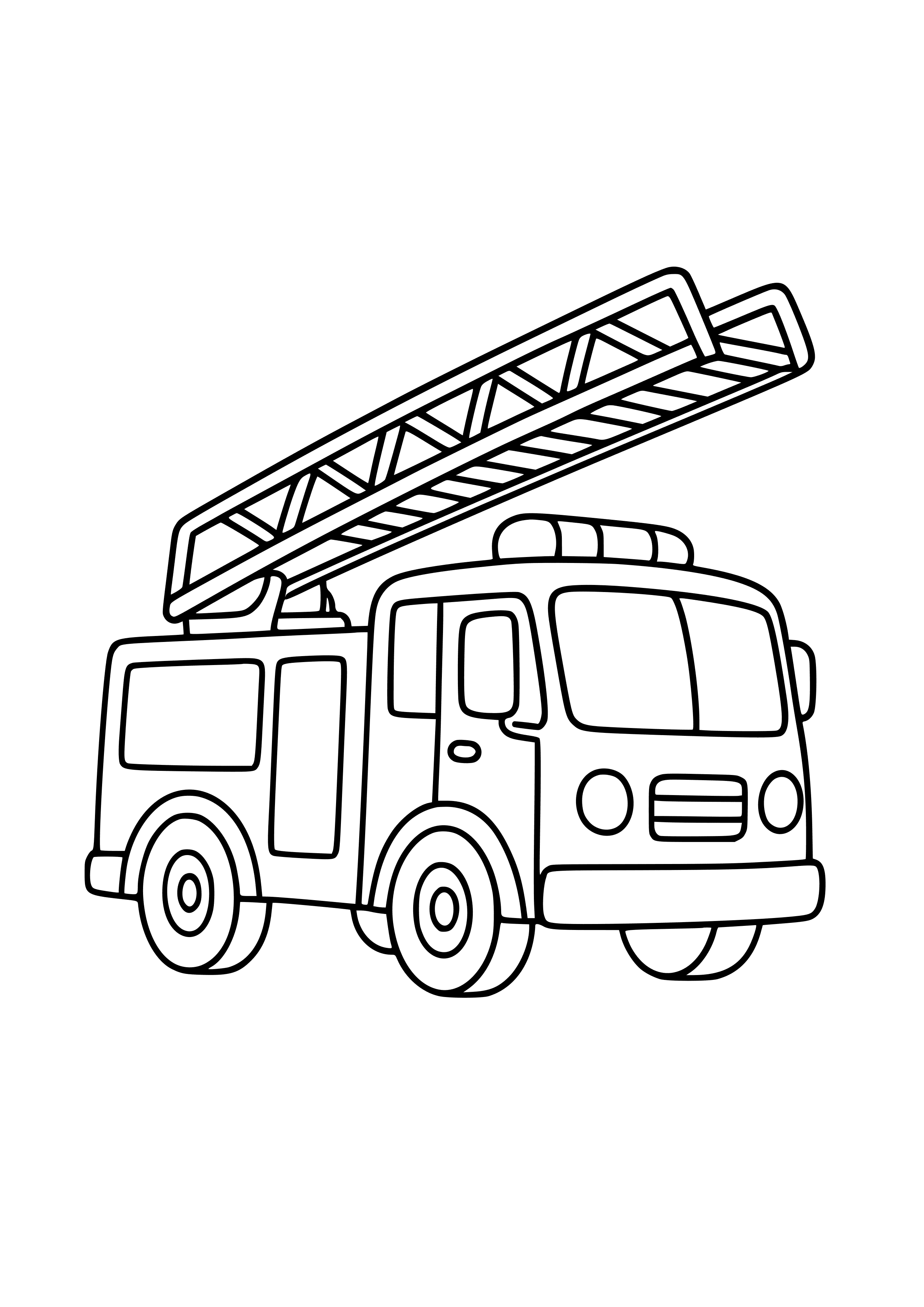 Realistic Fire Truck with Ladder Coloring Page