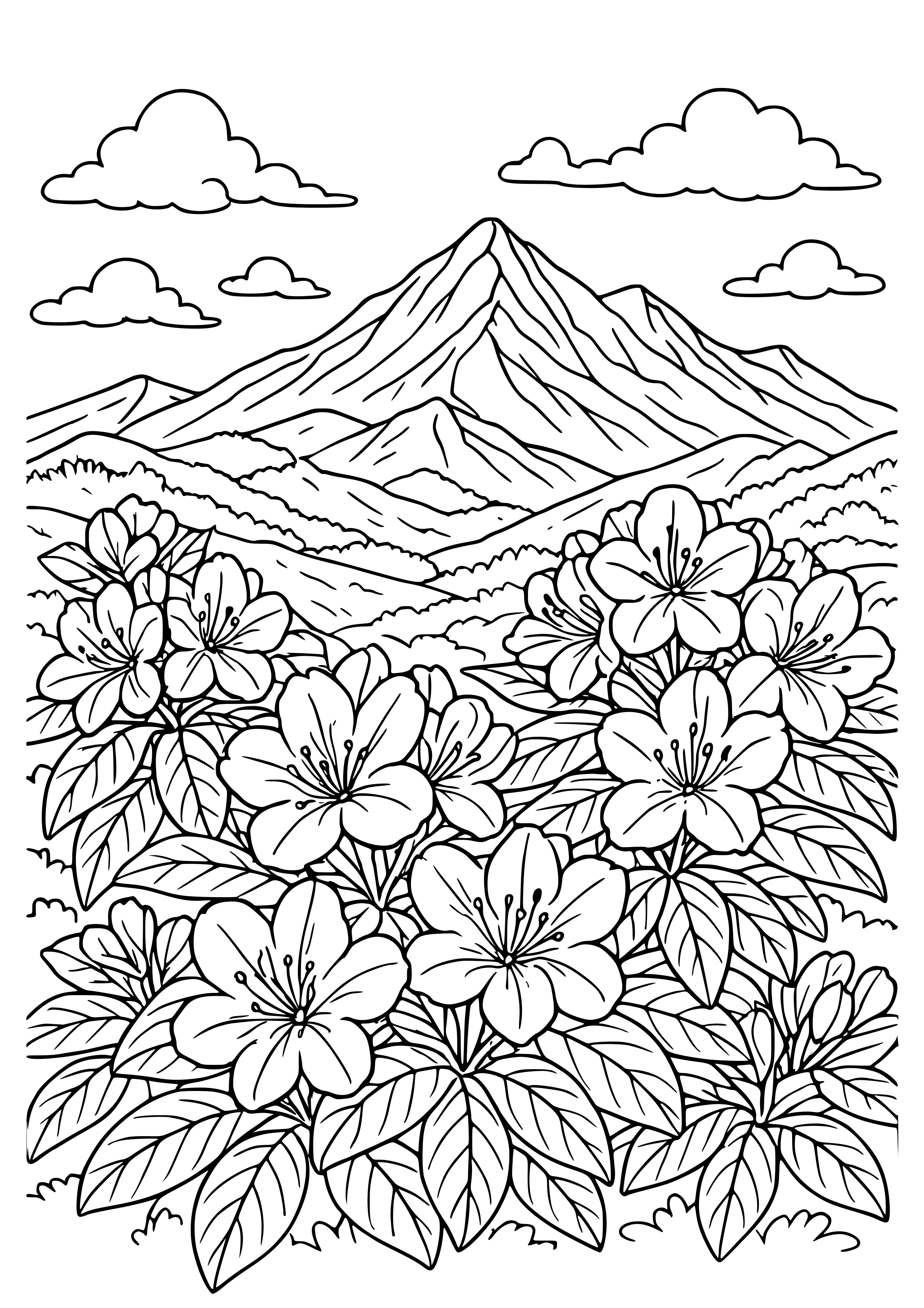 Rhododendrons Blooming in the Mountains Coloring Page