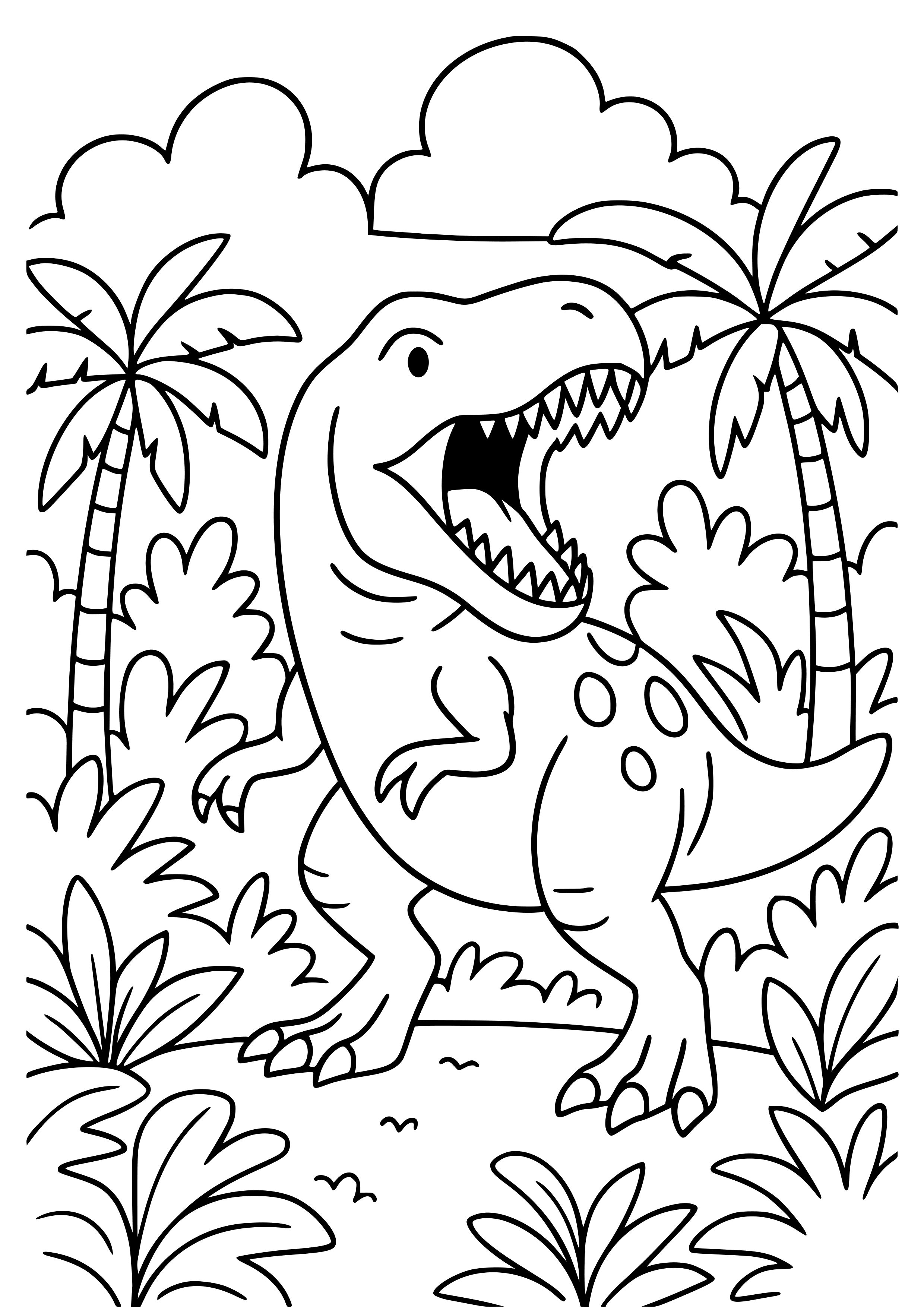 Roaring T-rex in a Jungle Coloring Page