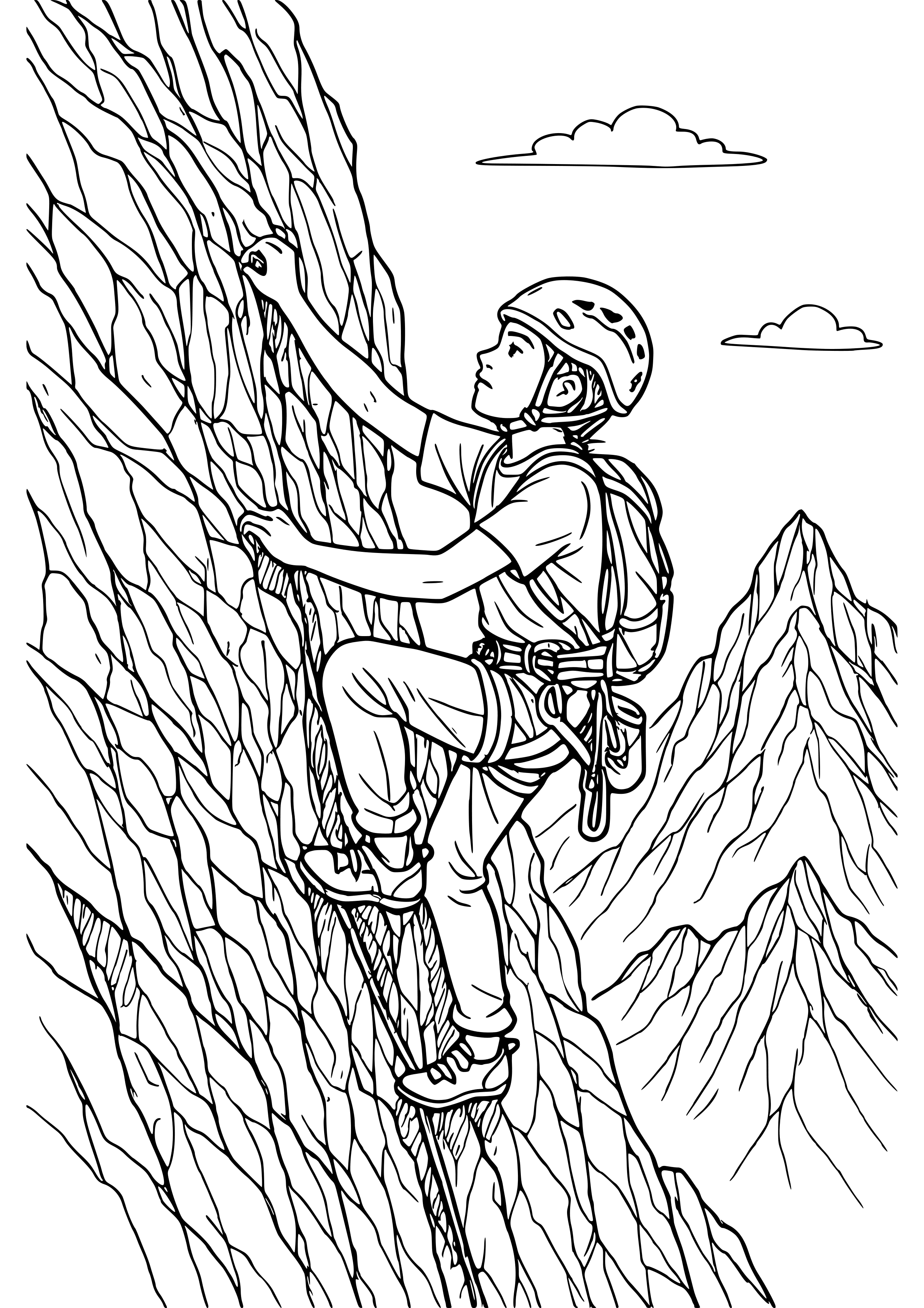 Rock Climber Scaling a Mountain Coloring Page