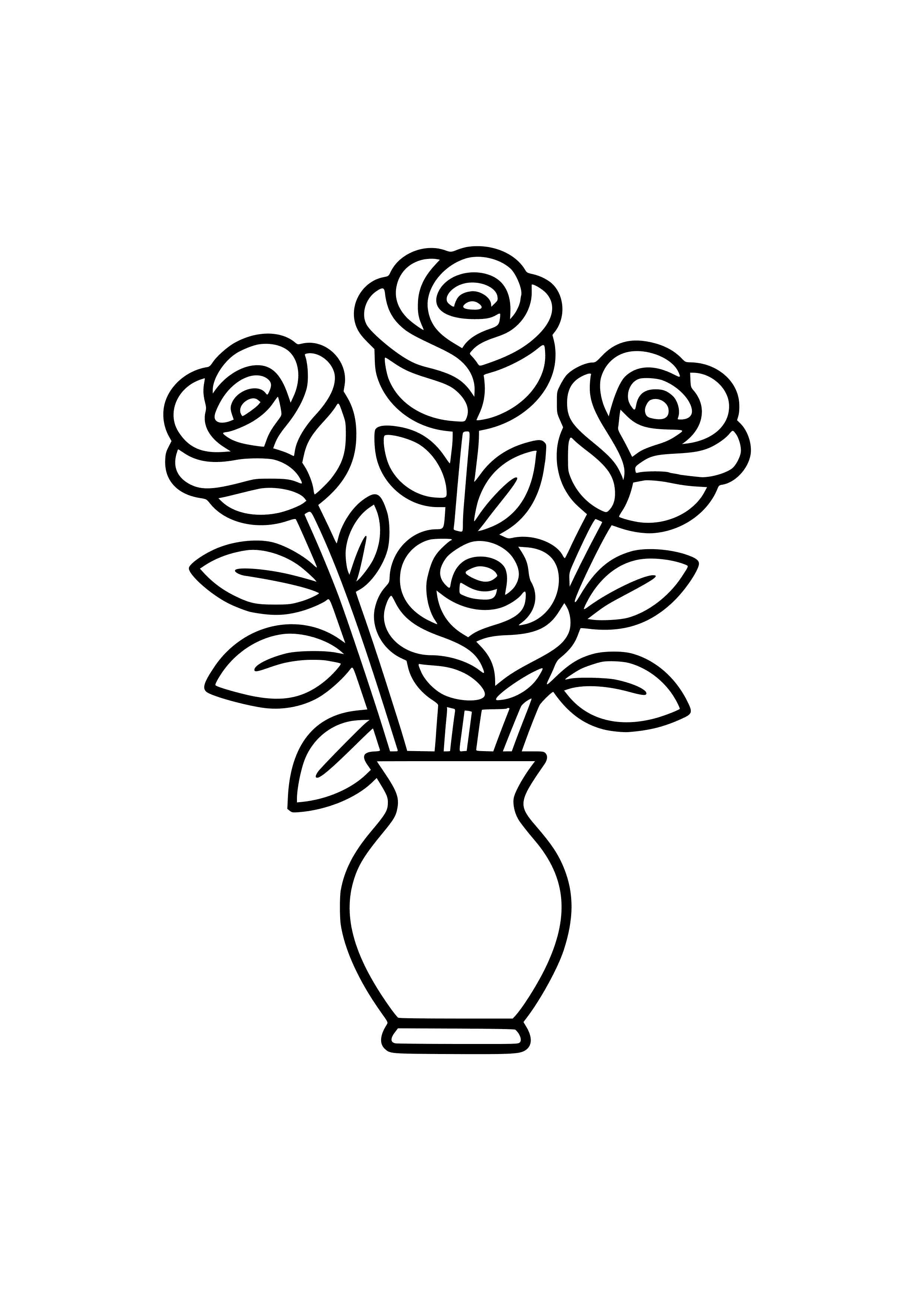 Rose Bouquet in a Vase Coloring Page