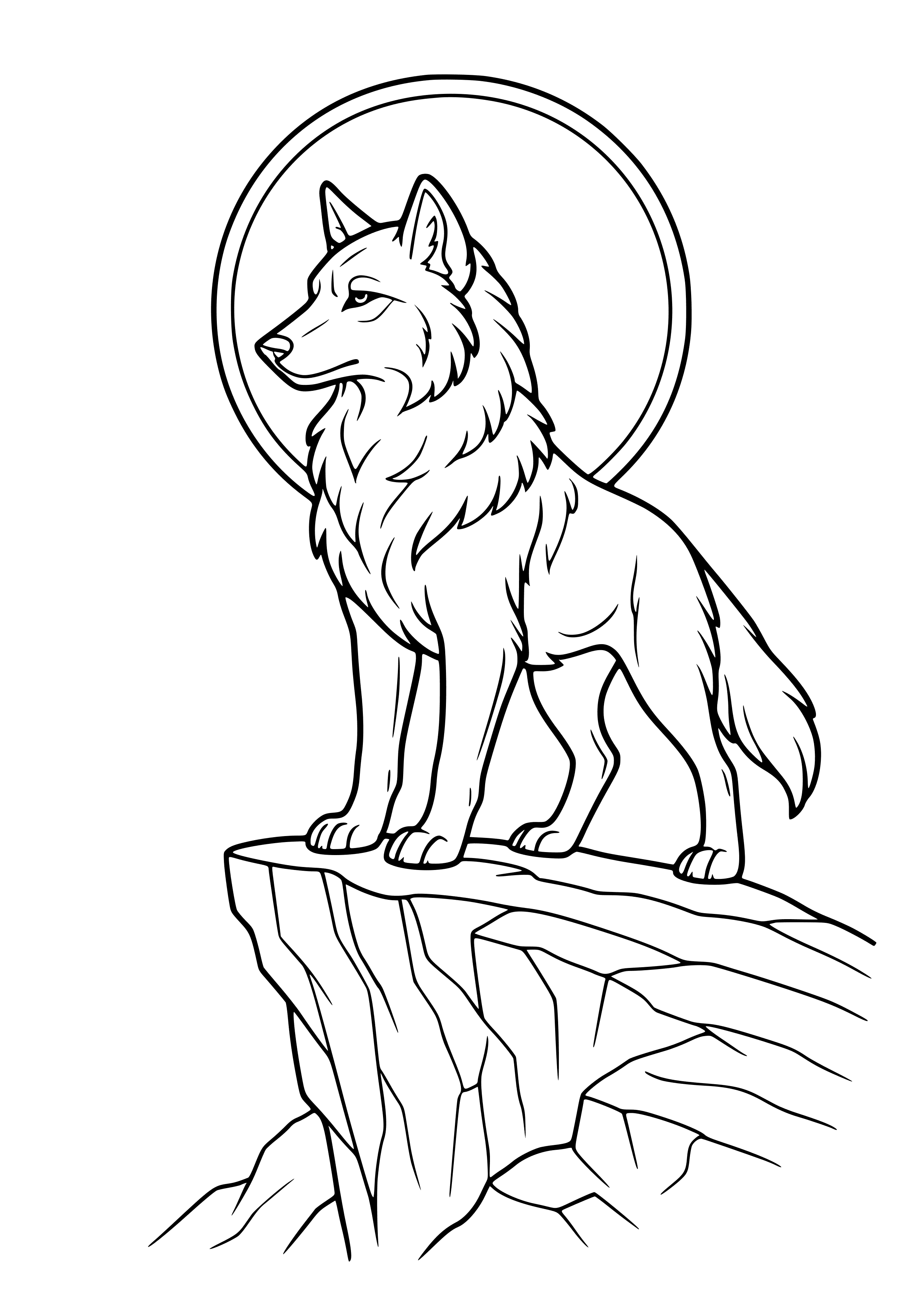 Sacred Wolf Standing on a Cliff Coloring Page