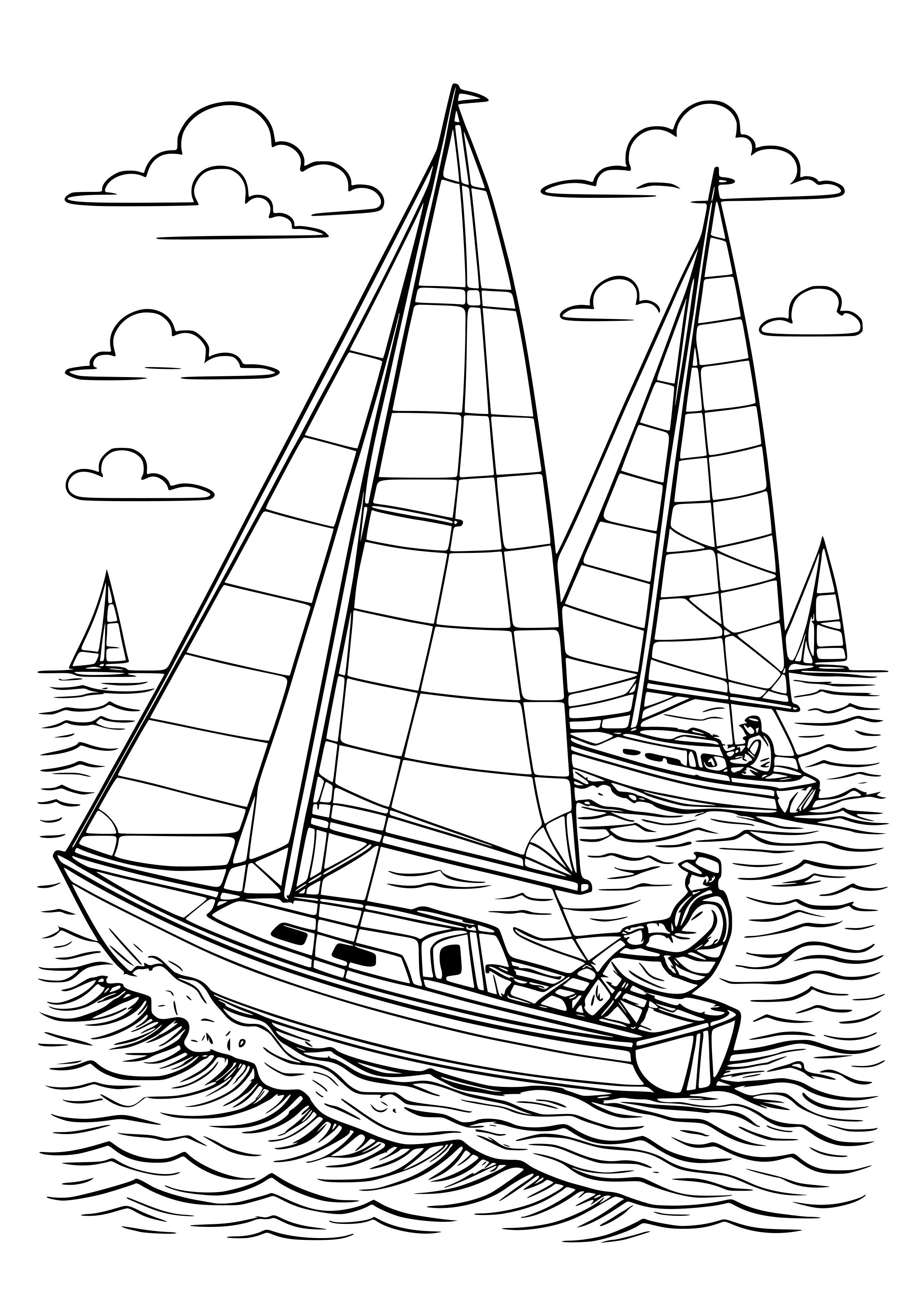Sailboat Racing on the Water Coloring Page
