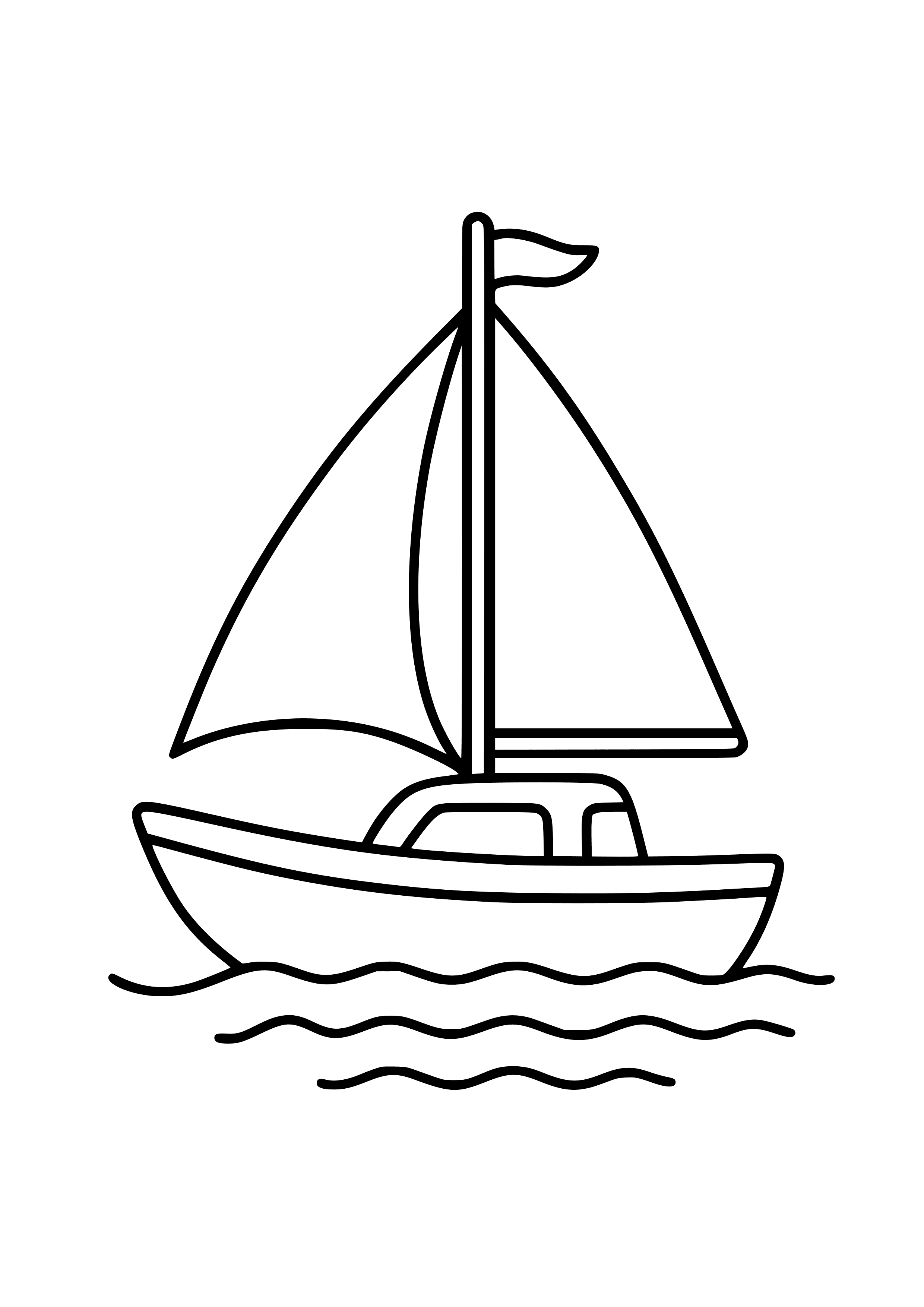 Sailing Yacht on Calm Water Coloring Page