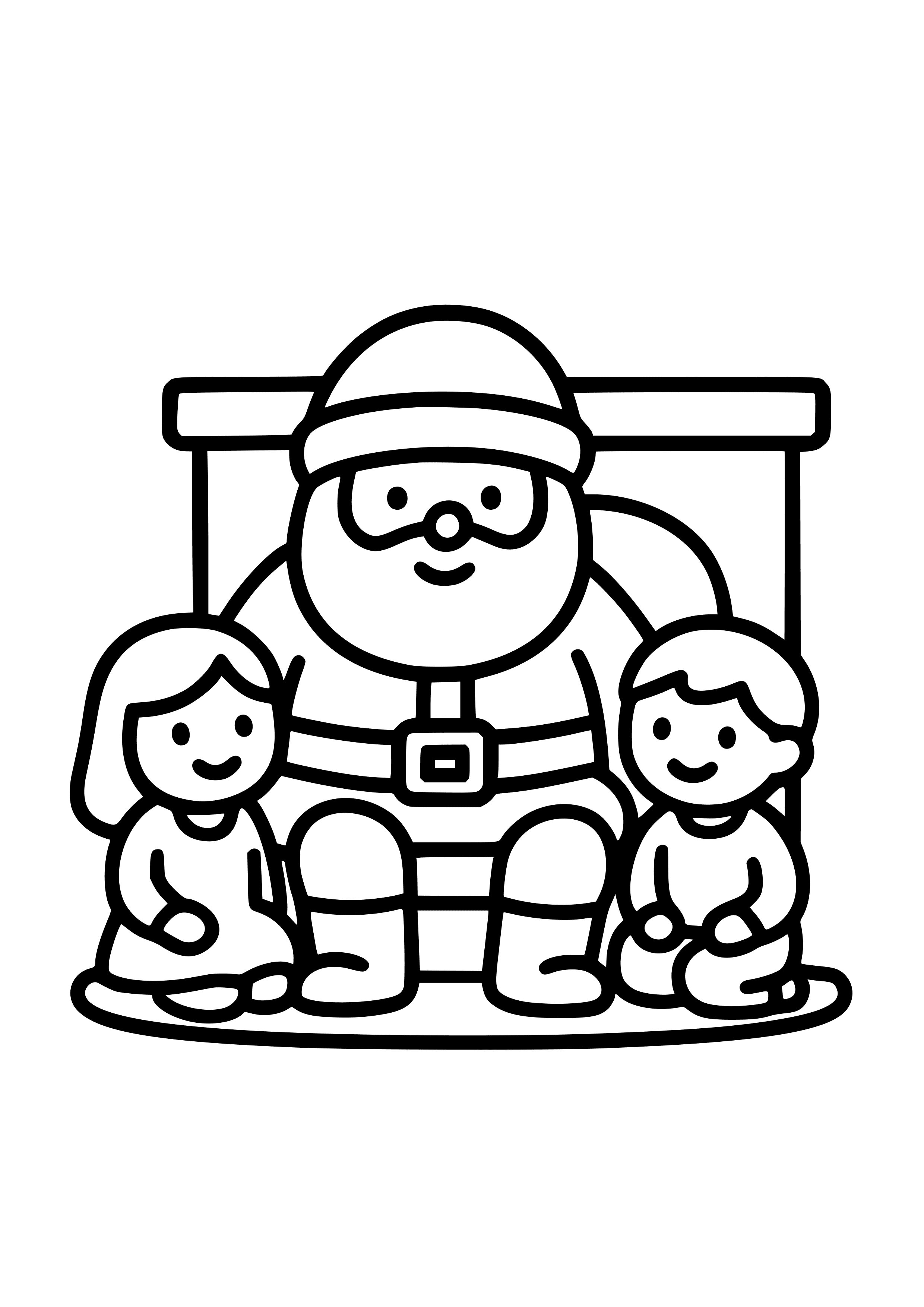 Santa and Children at a Fireplace Coloring Page