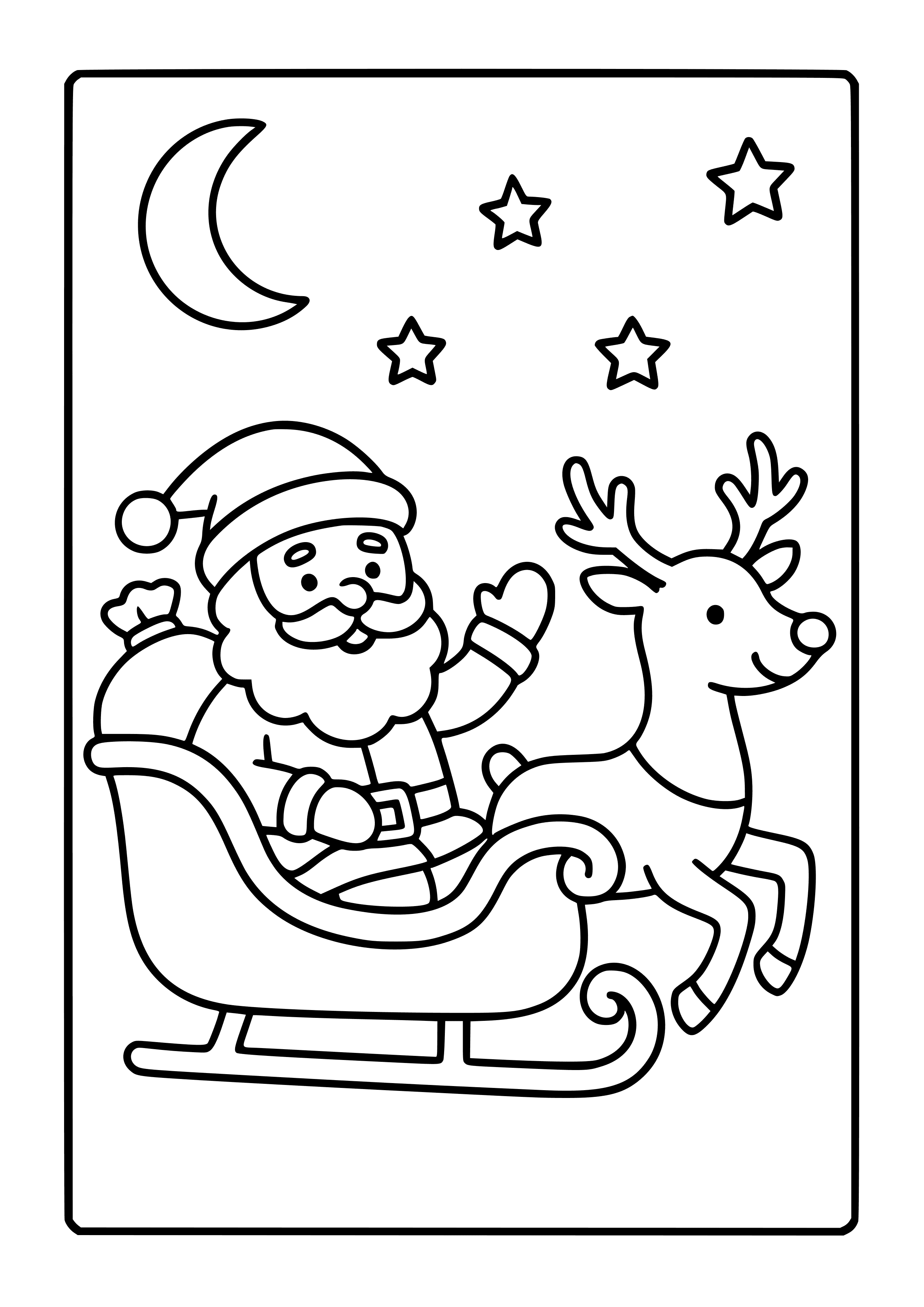 Santa Sleigh Flying in the Sky Coloring Page