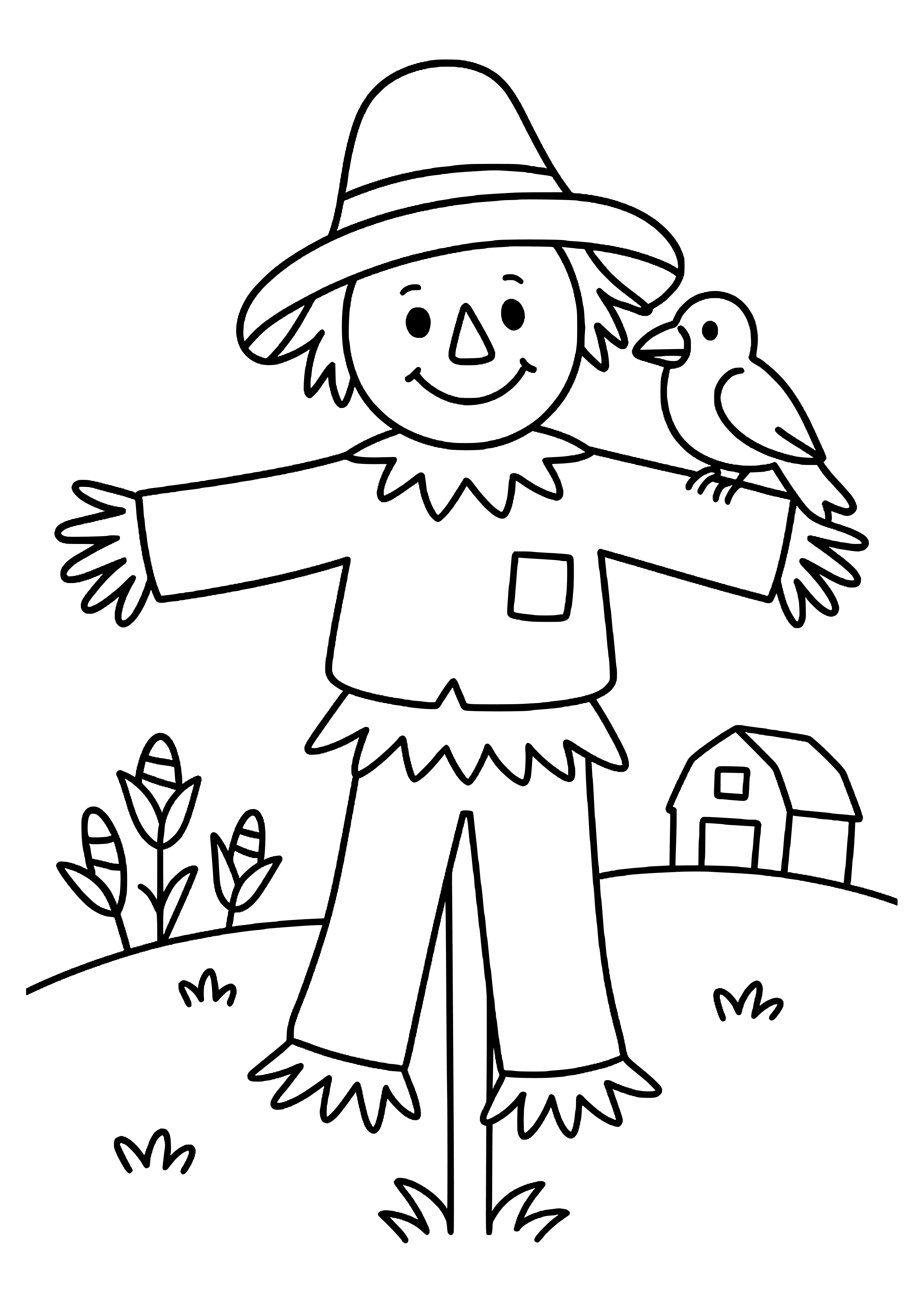 Scarecrow with a Crow on Its Shoulder Coloring Page