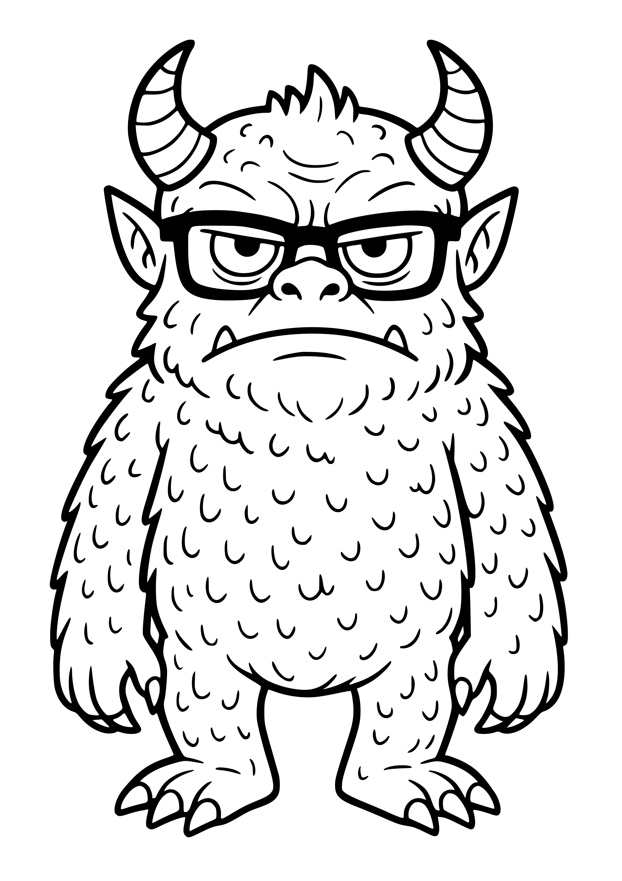 Serious Green Monster Wearing Glasses Coloring Page