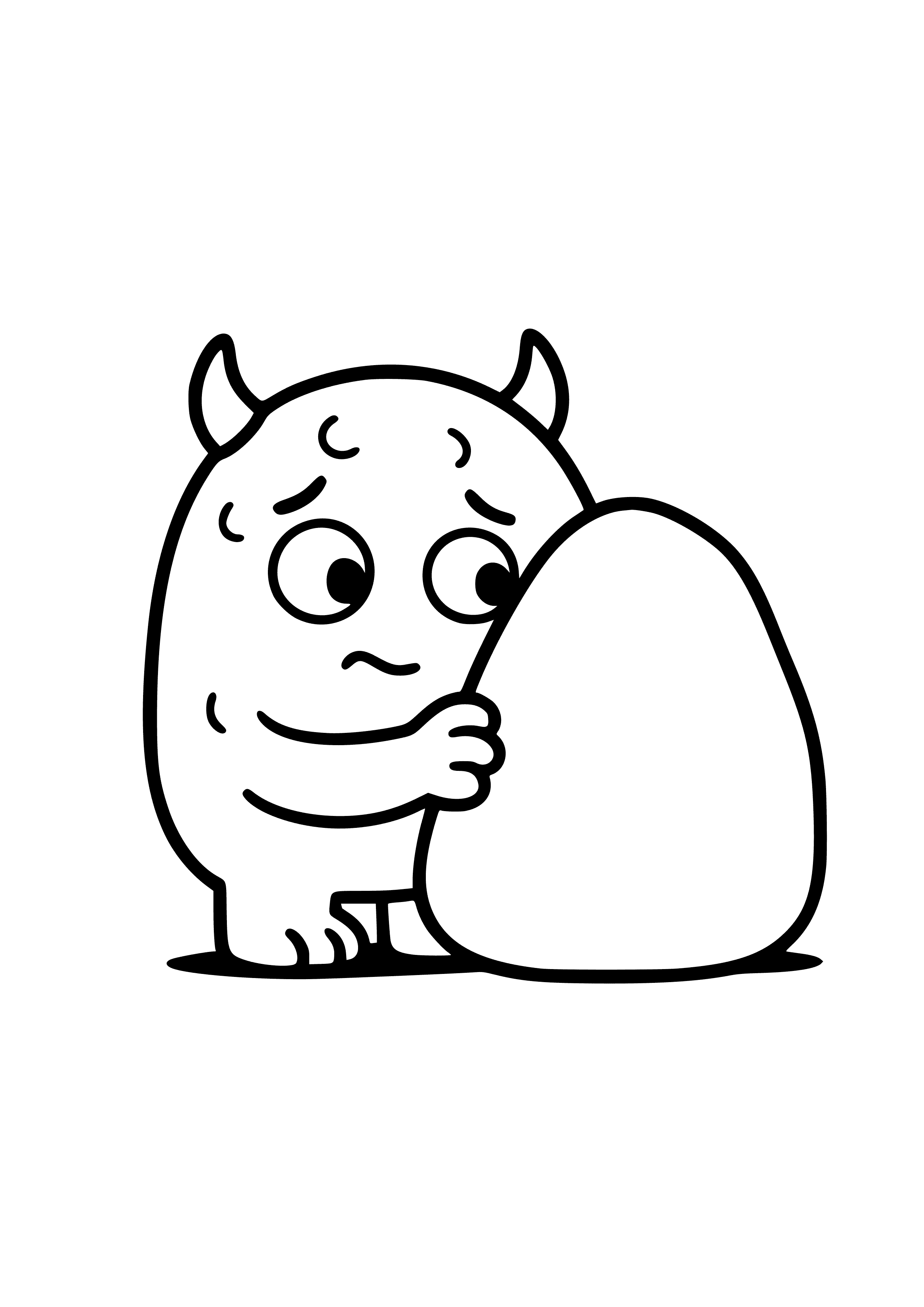 Shy Purple Monster Hiding Behind a Rock Coloring Page
