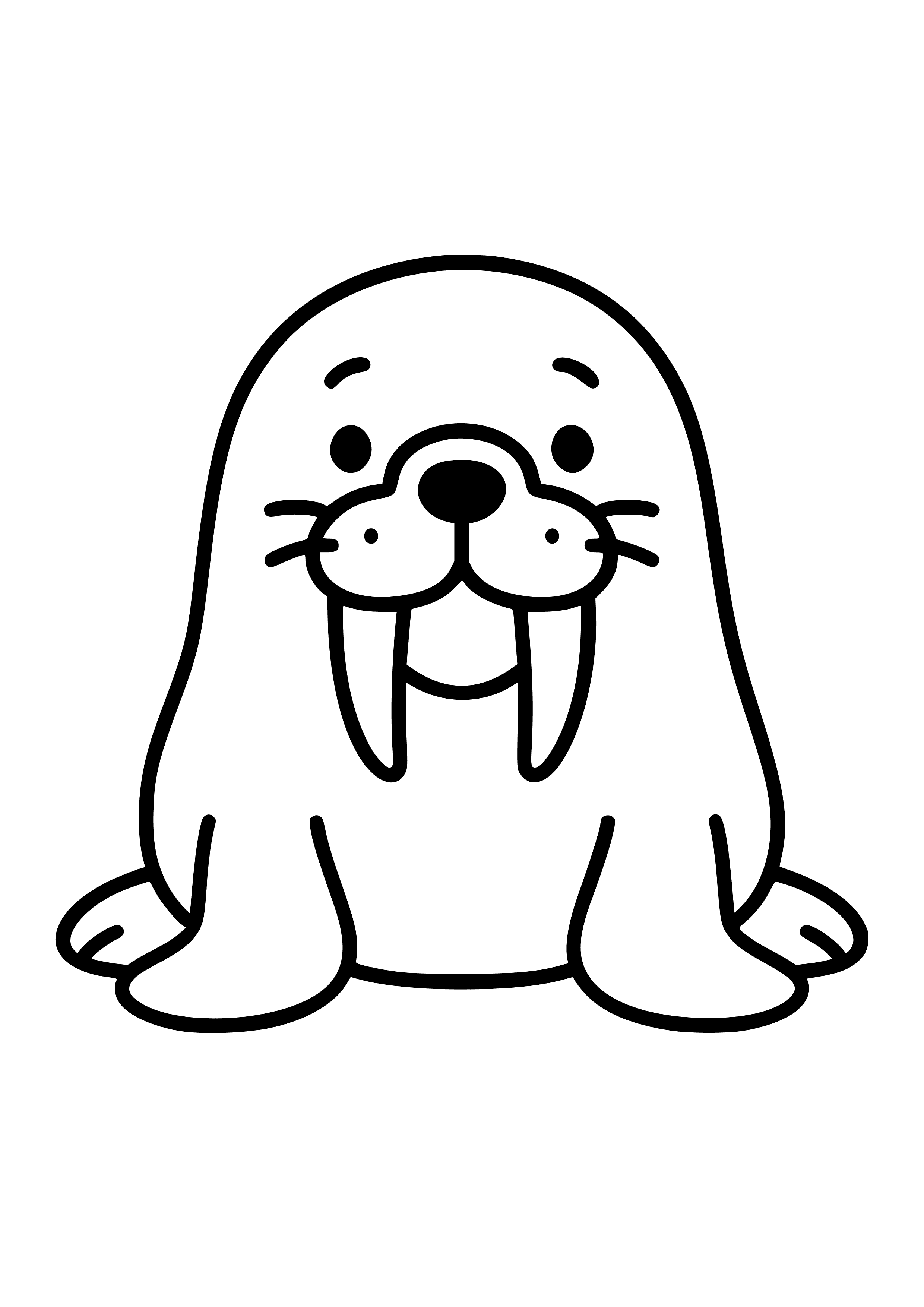 Silly Walrus with Big Teeth and a Smile Coloring Page