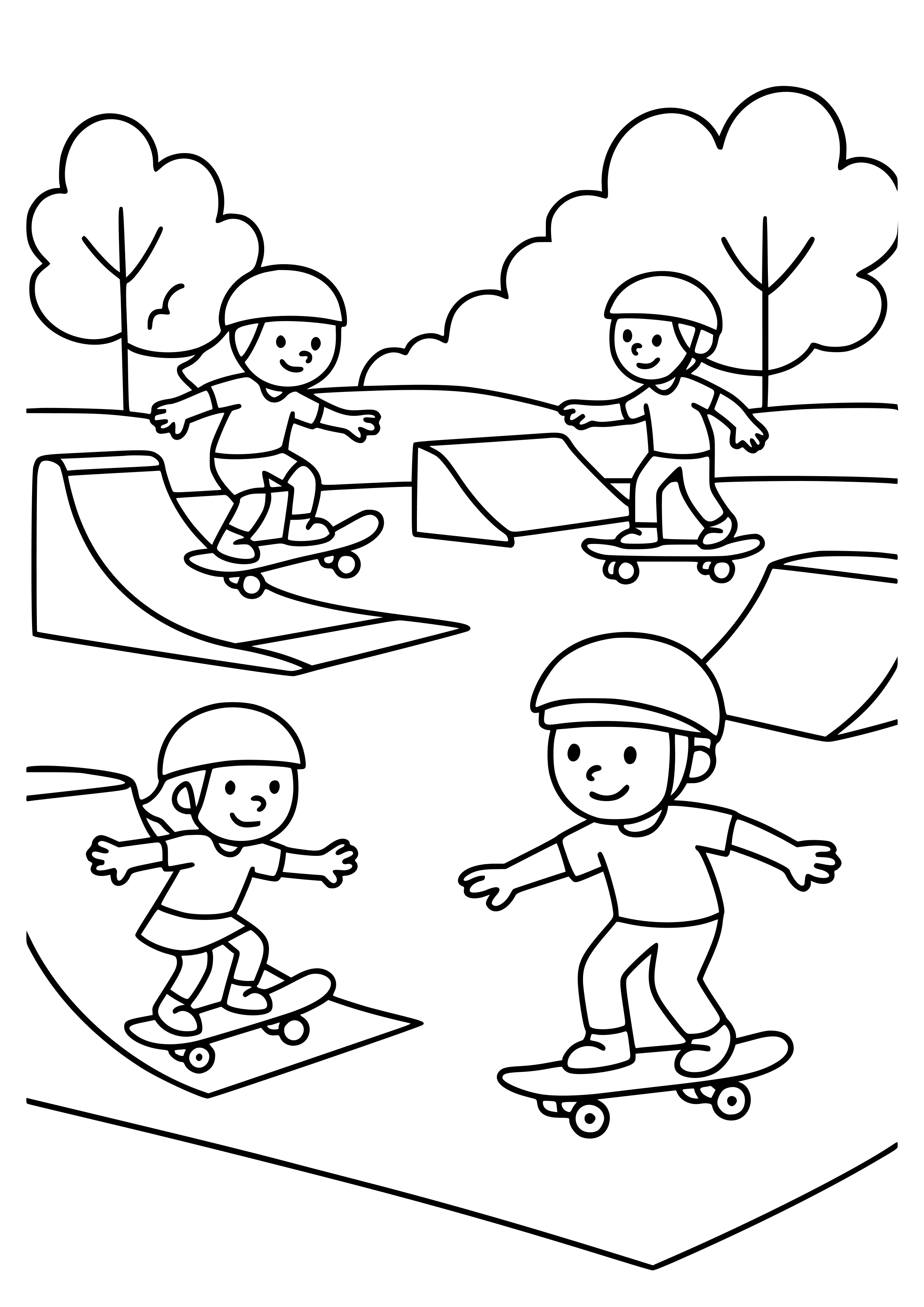 Skate Park with Skaters Coloring Page
