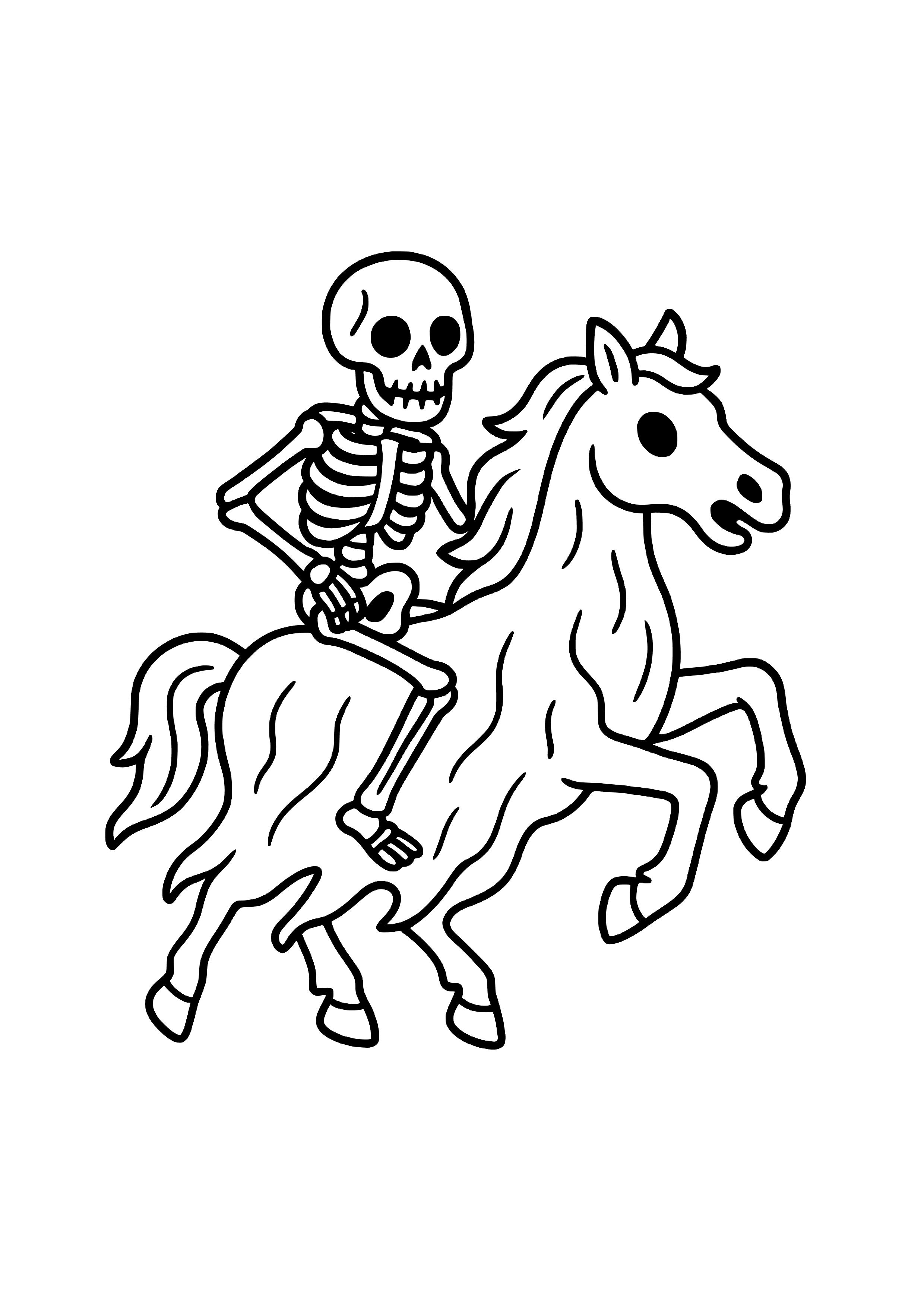 Skeleton Riding a Ghost Horse Coloring Page
