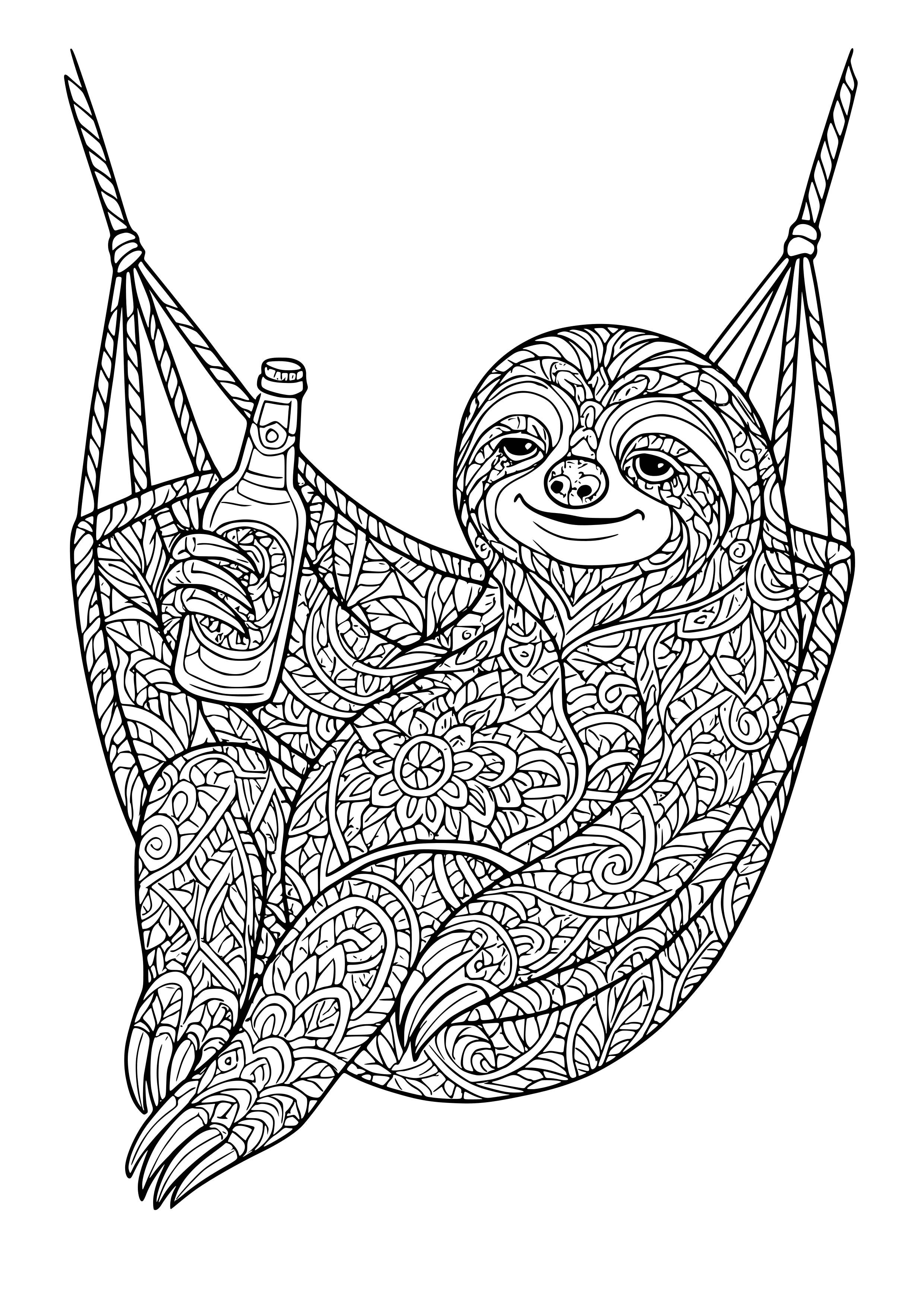 Sloth Chillin' in a Hammock with a Beer Coloring Page