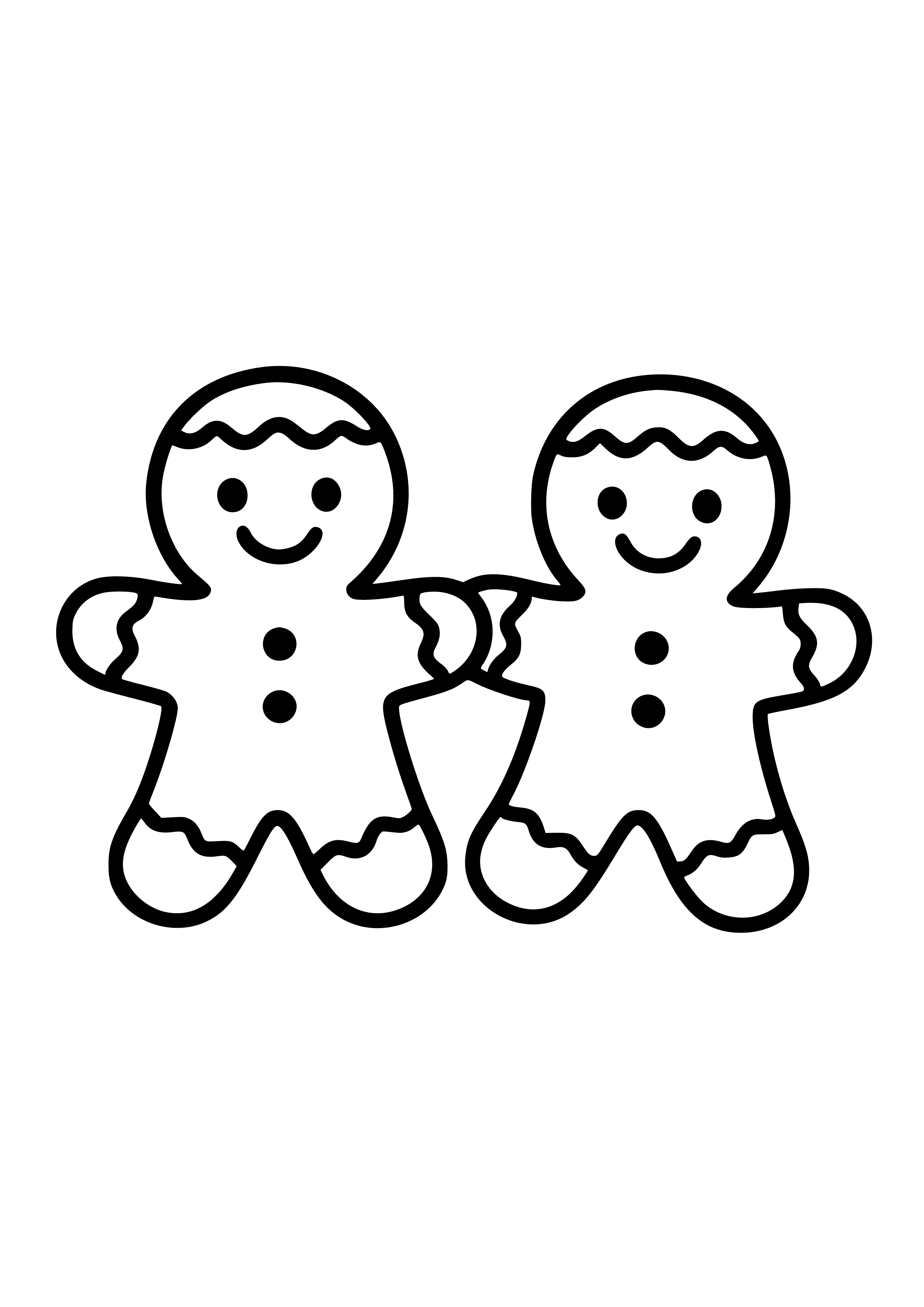 Smiling Gingerbread Men with Frosting Coloring Page