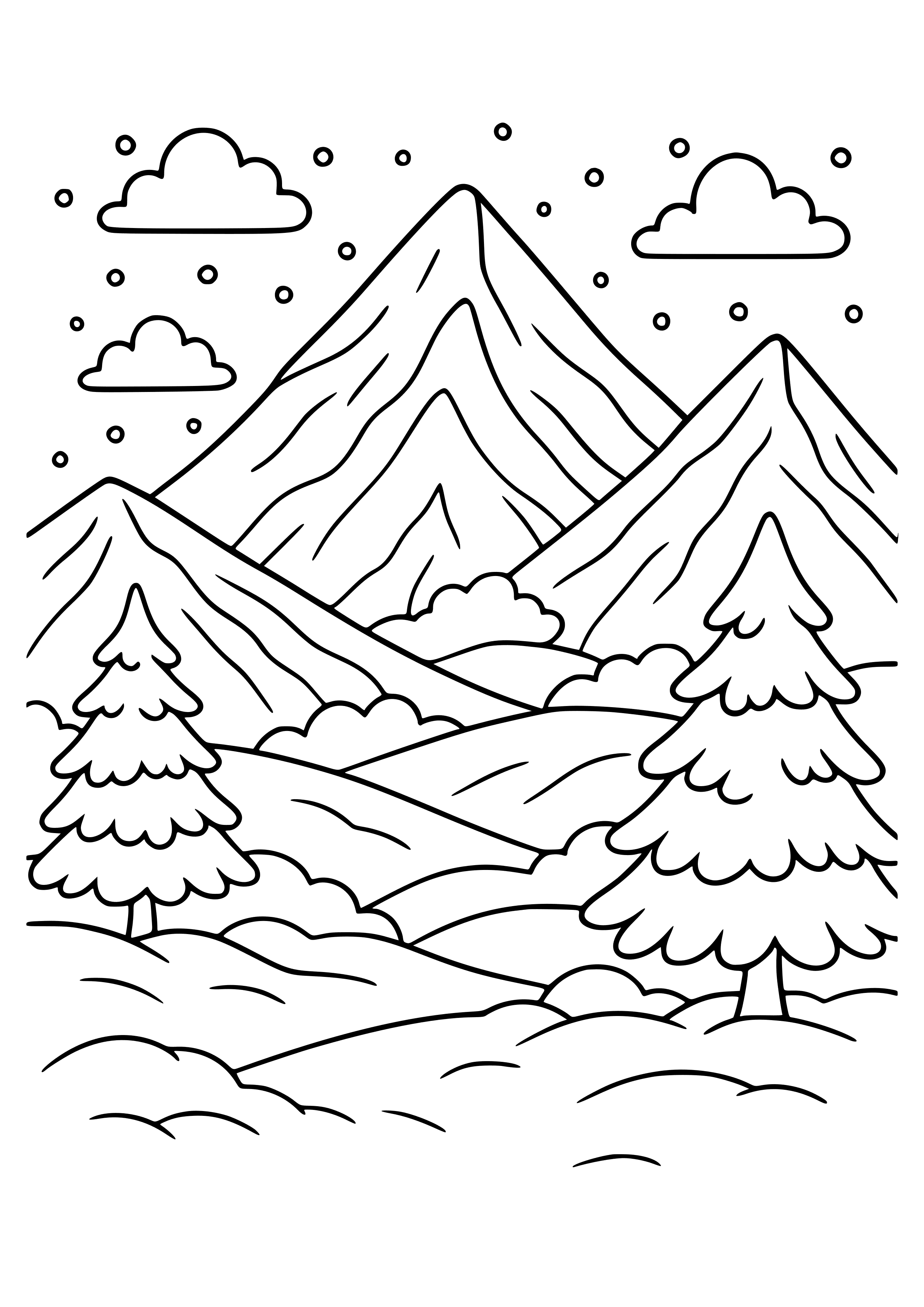 Snow-covered Mountain Landscape Coloring Page