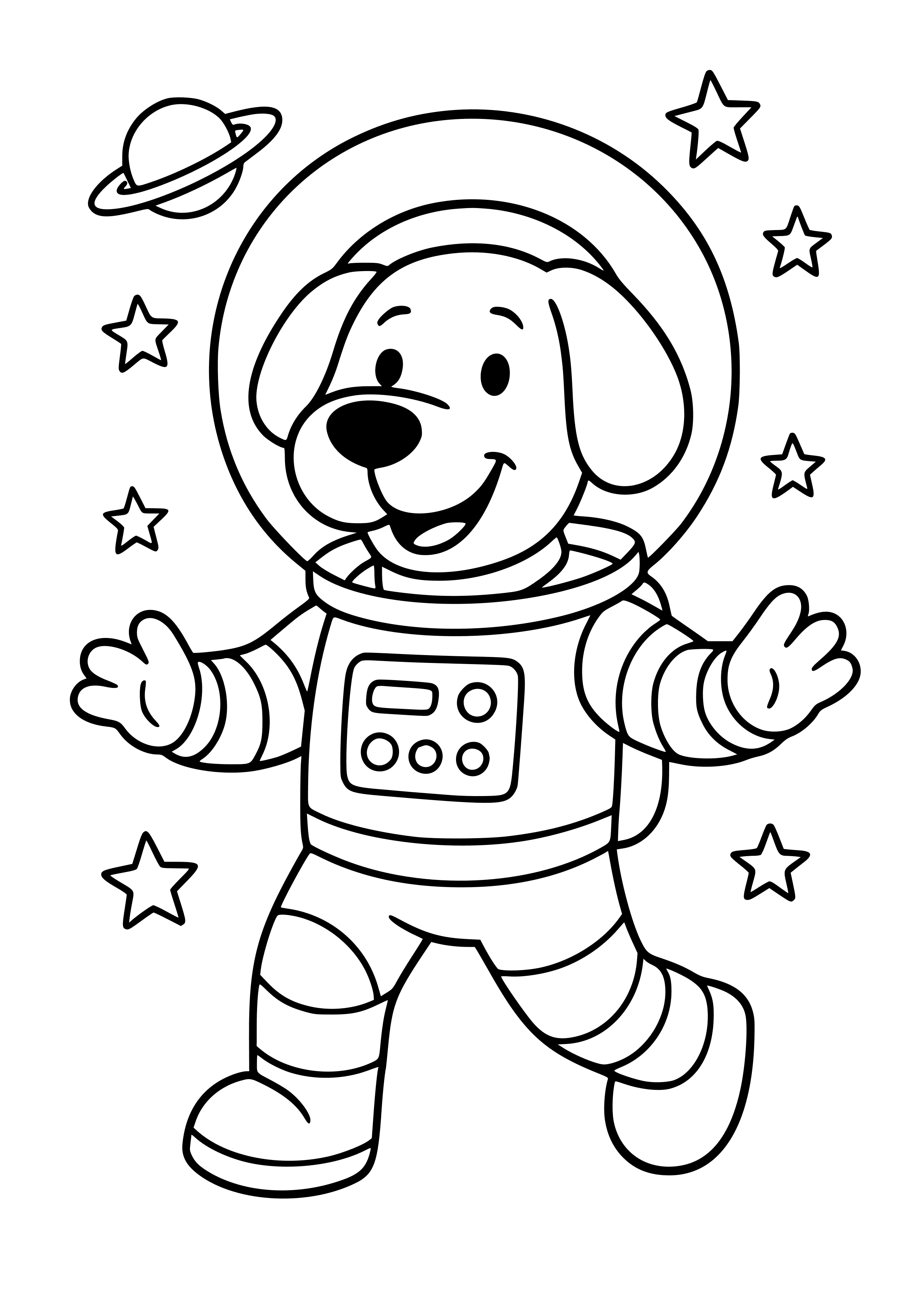 Space Dog in a Spacesuit Coloring Page