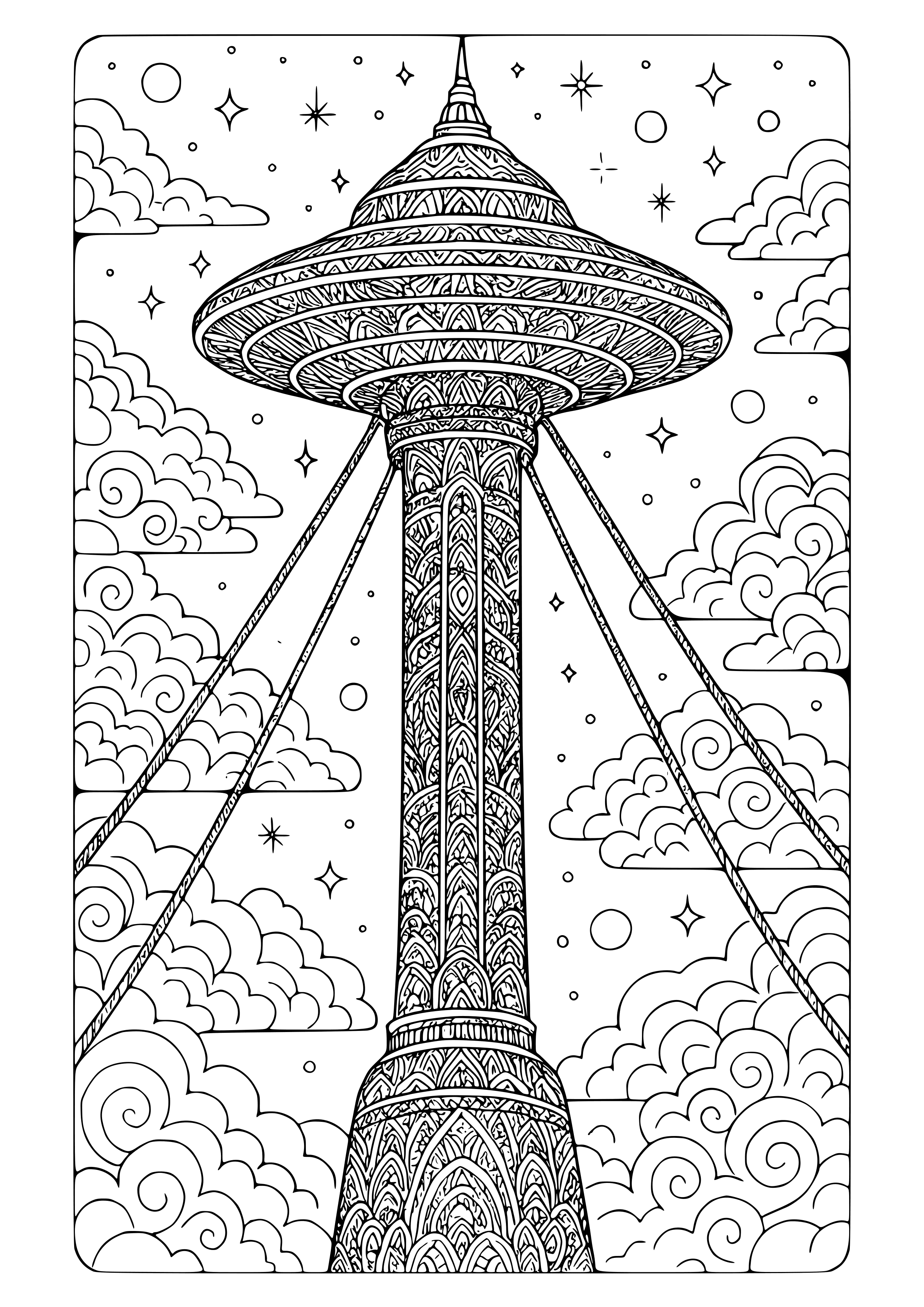 Space Elevator Reaching the Clouds Coloring Page