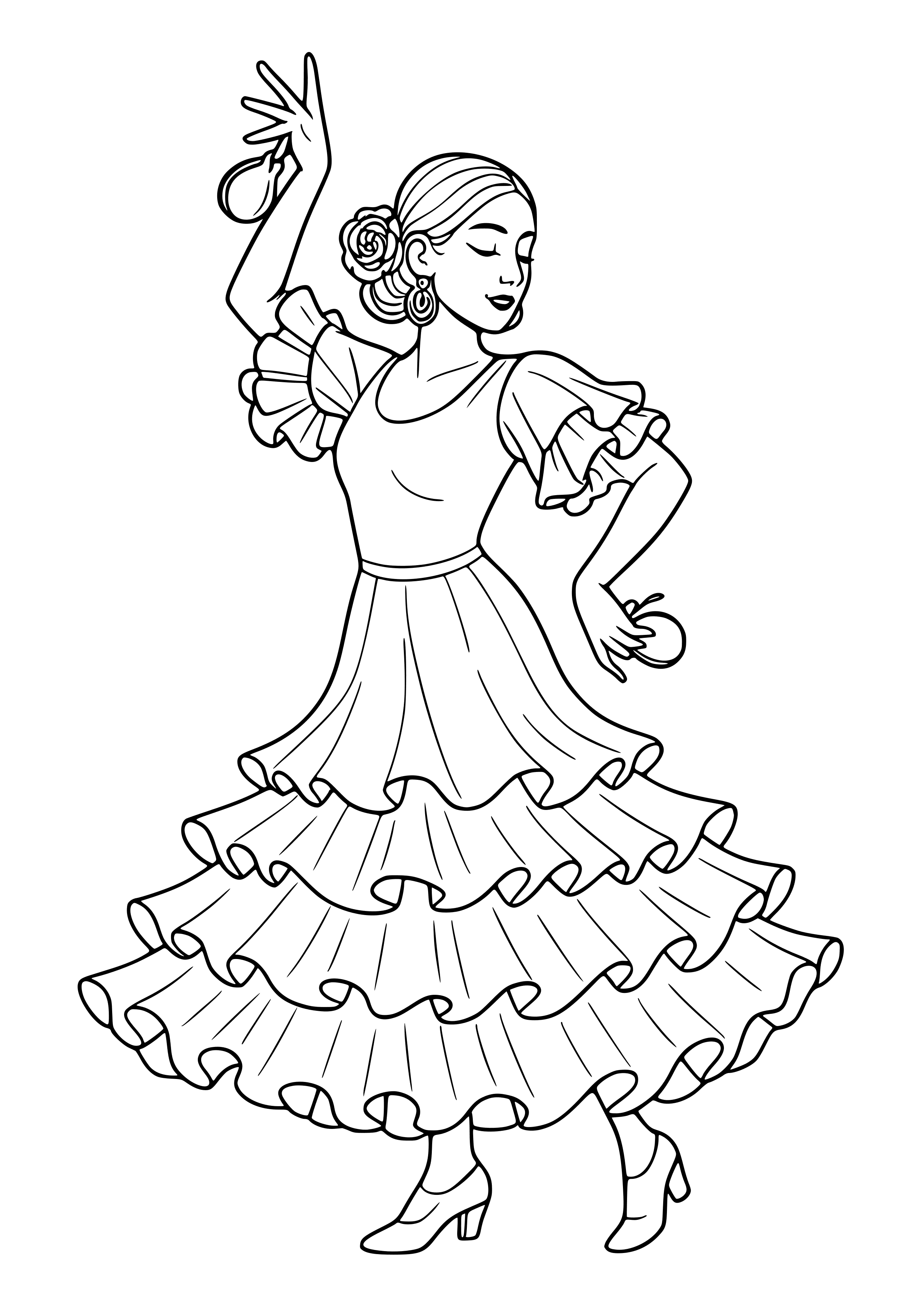 Spanish Flamenco Dancer with Castanets Coloring Page