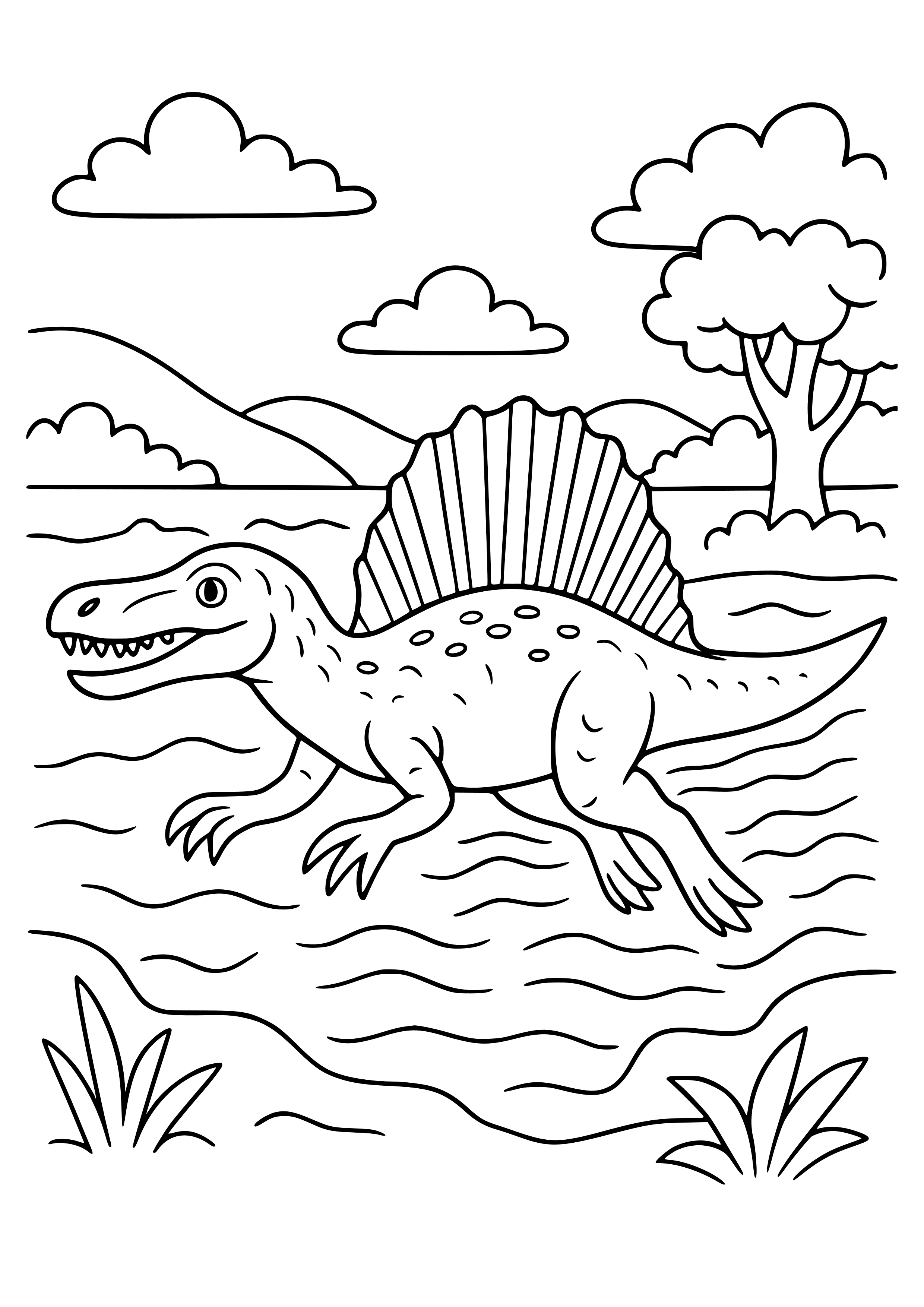 Spinosaurus Swimming in a River Coloring Page