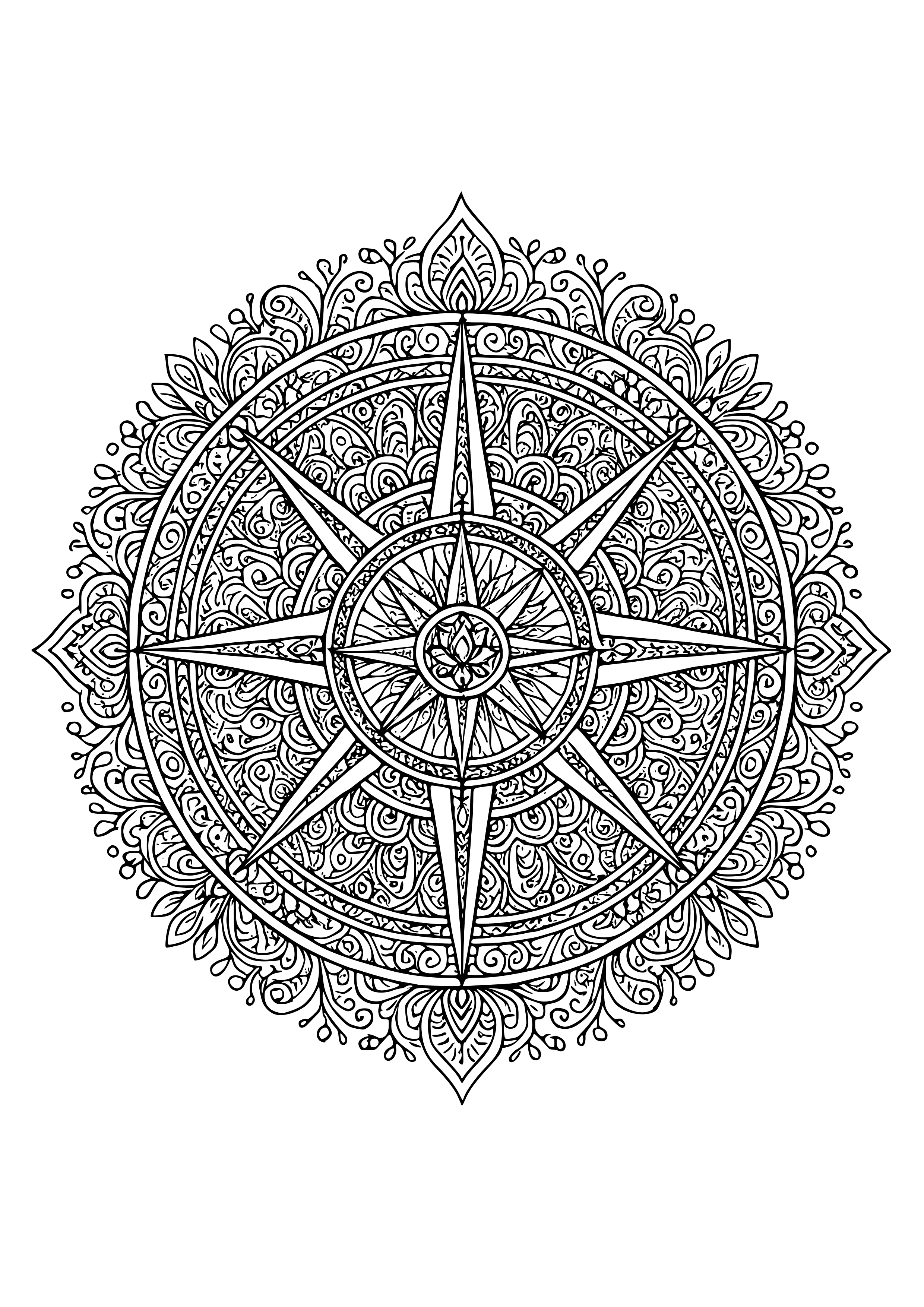 Spiritual Compass Design Coloring Page