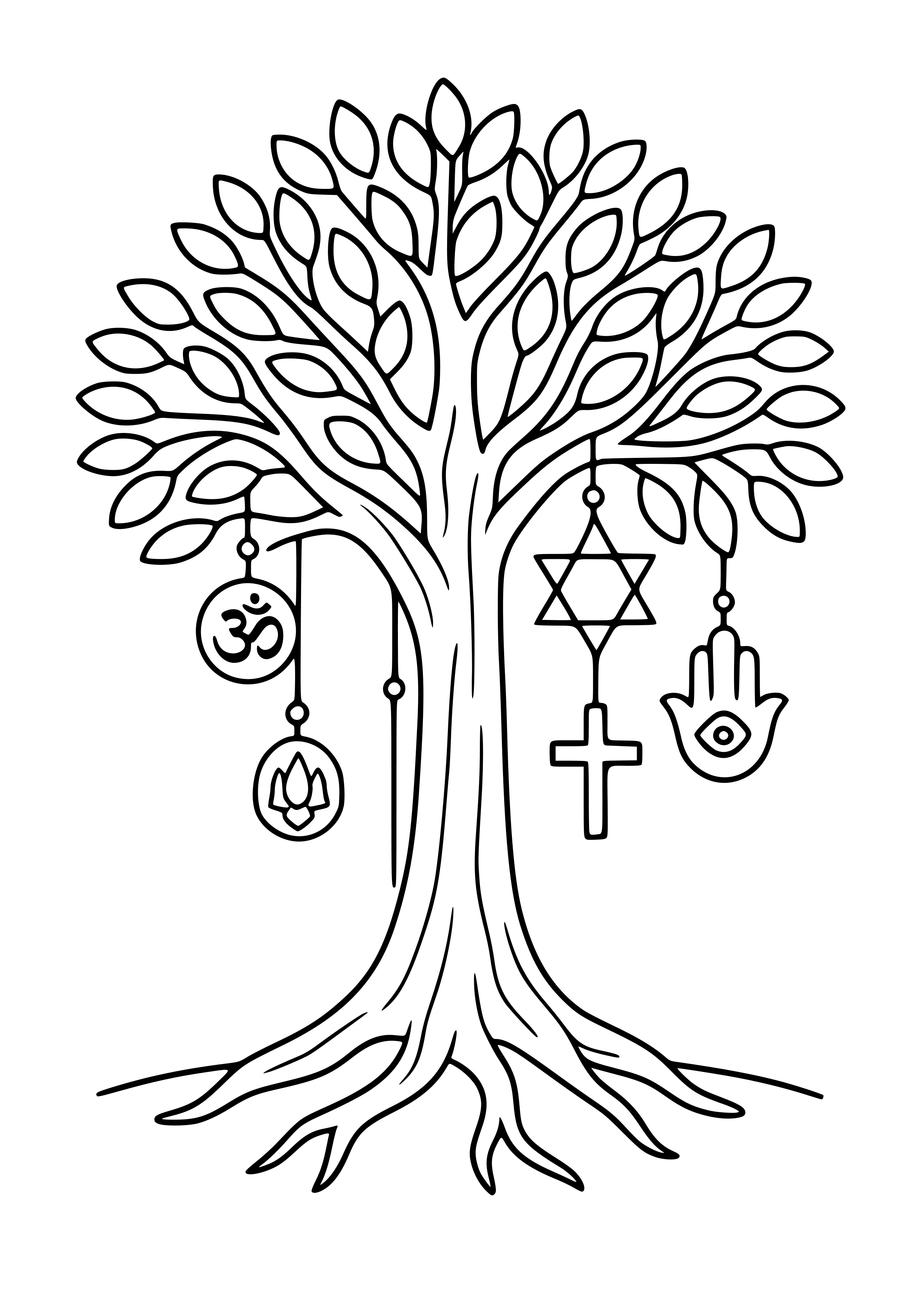 Spiritual Tree with Hanging Charms Coloring Page