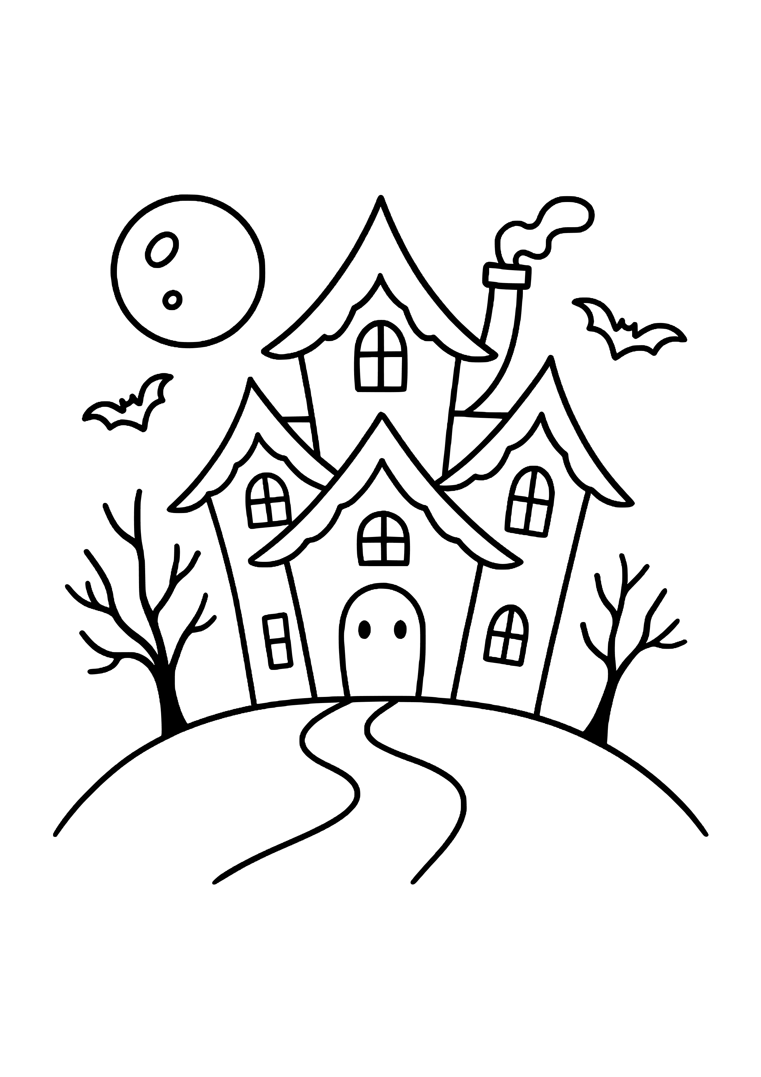 Spooky Haunted House on a Hill Coloring Page