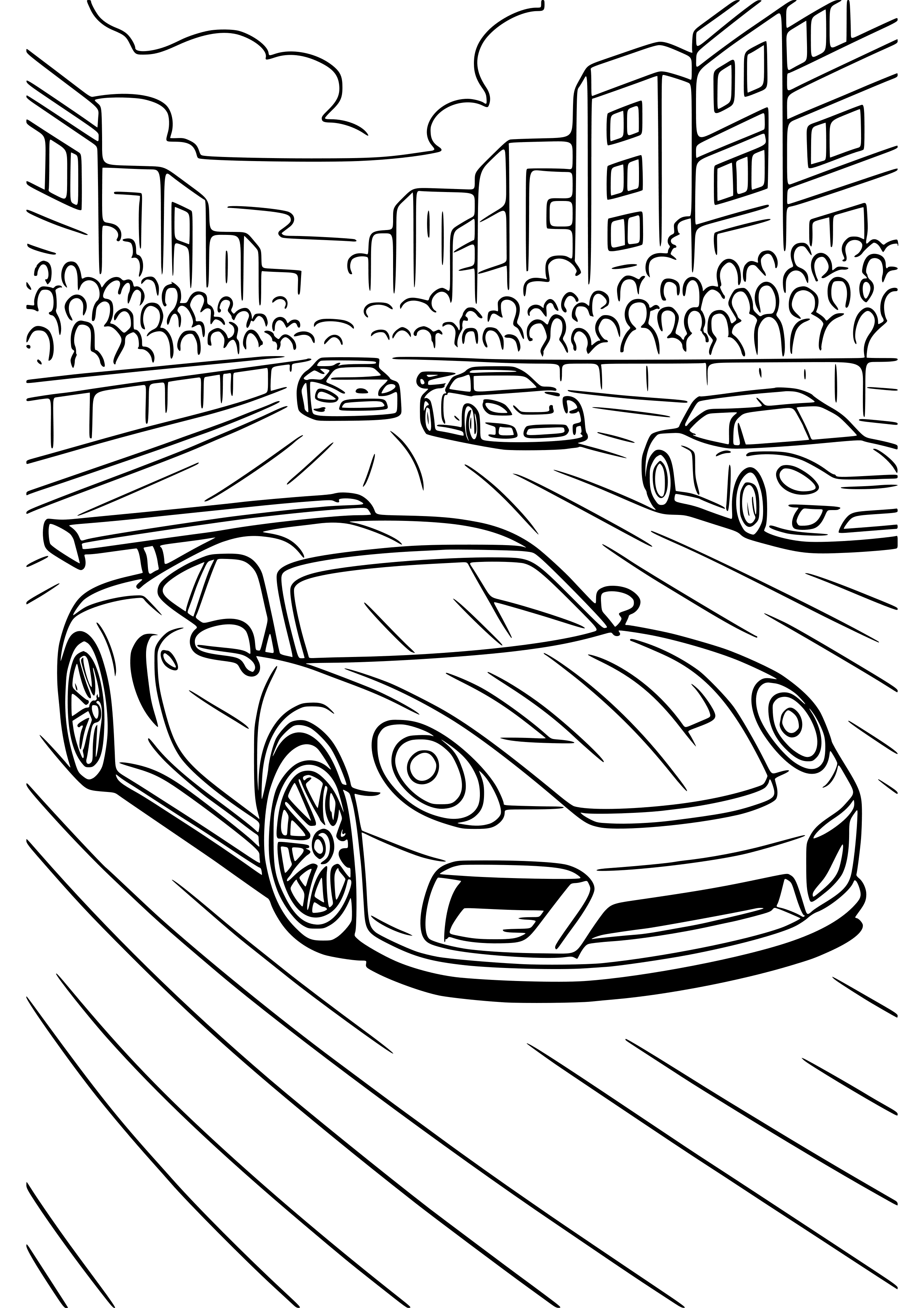 Sports Car in a Street Race Coloring Page