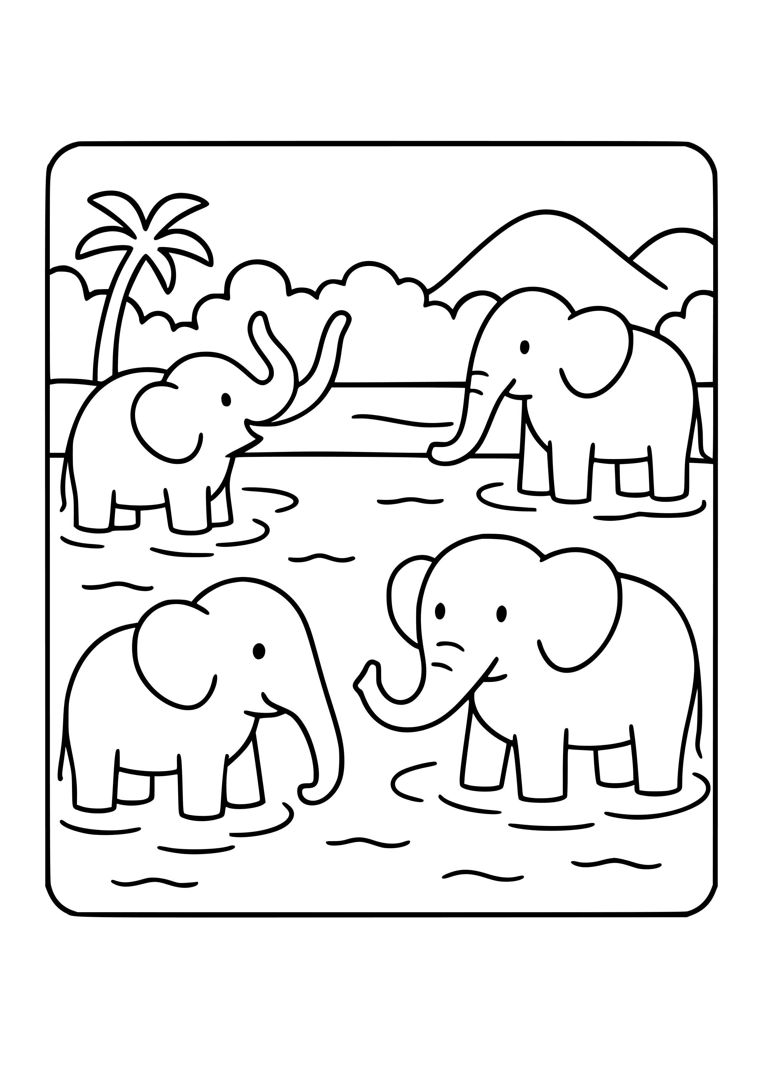 Sri Lankan Elephants Bathing in a River Coloring Page