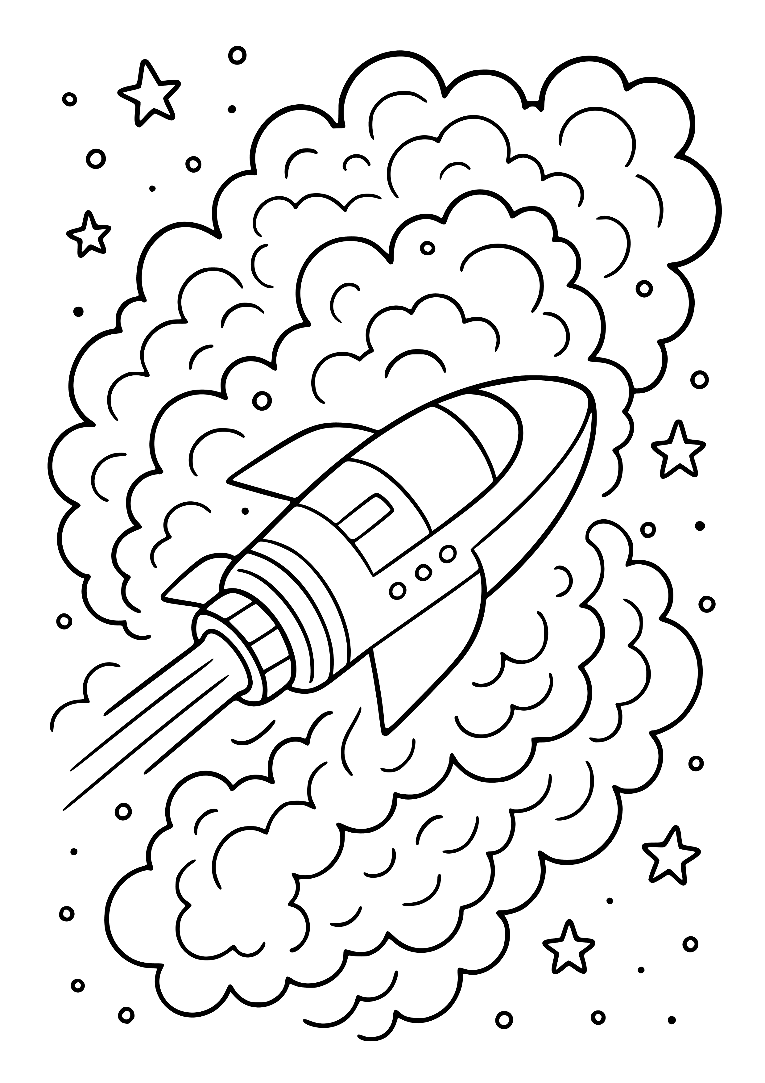 Starship Traveling Through a Nebula Coloring Page