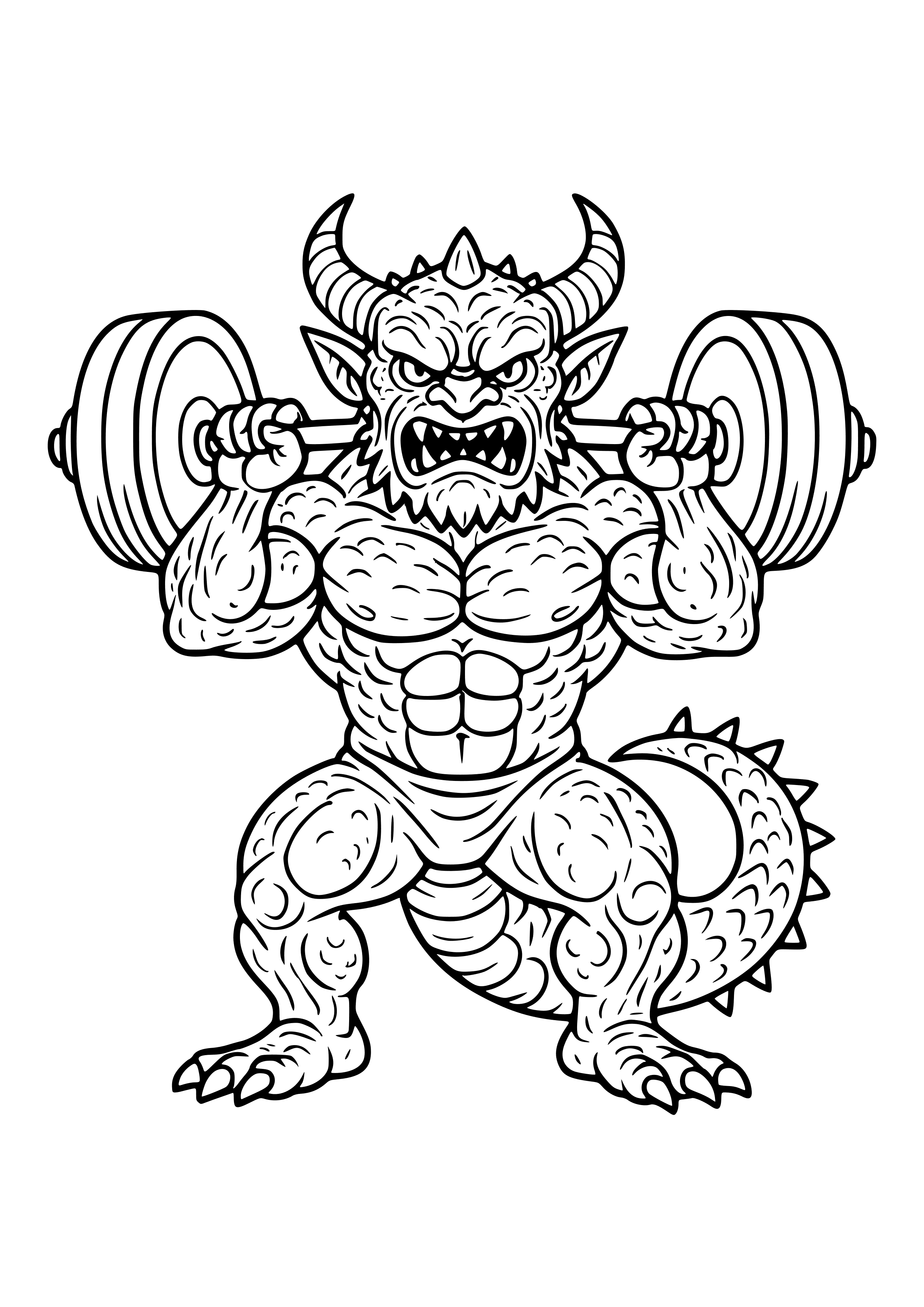 Strong Red Monster Lifting Weights Coloring Page