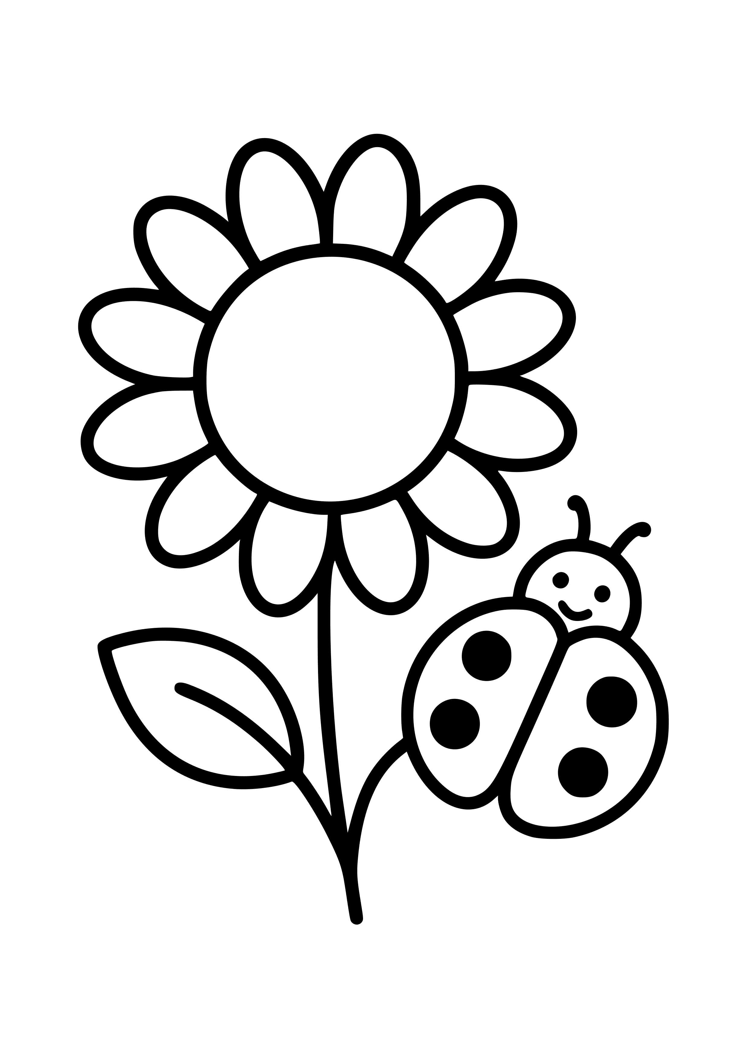 Sunflower with a Ladybug Coloring Page