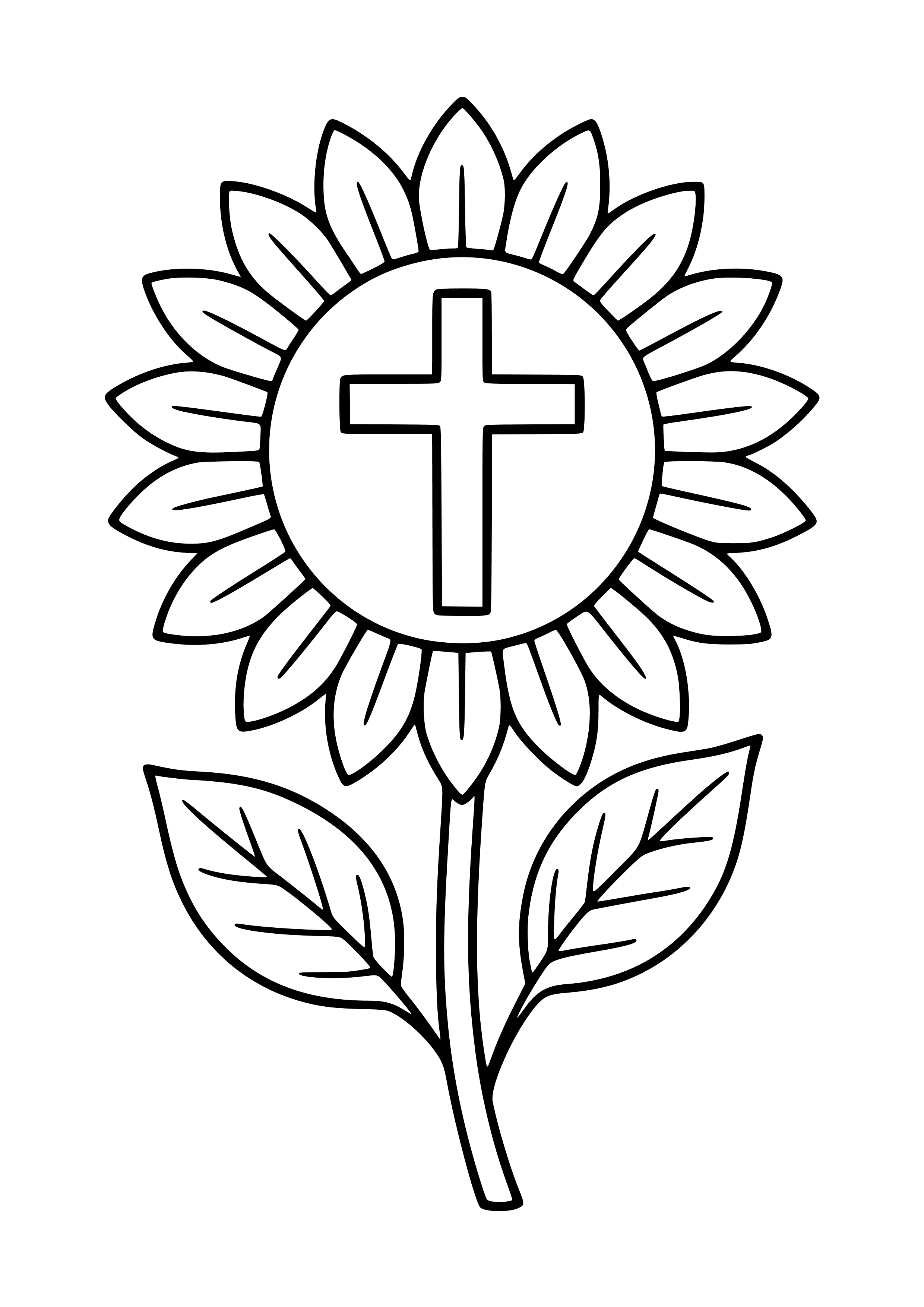 Sunflower with a Religious Symbol Coloring Page