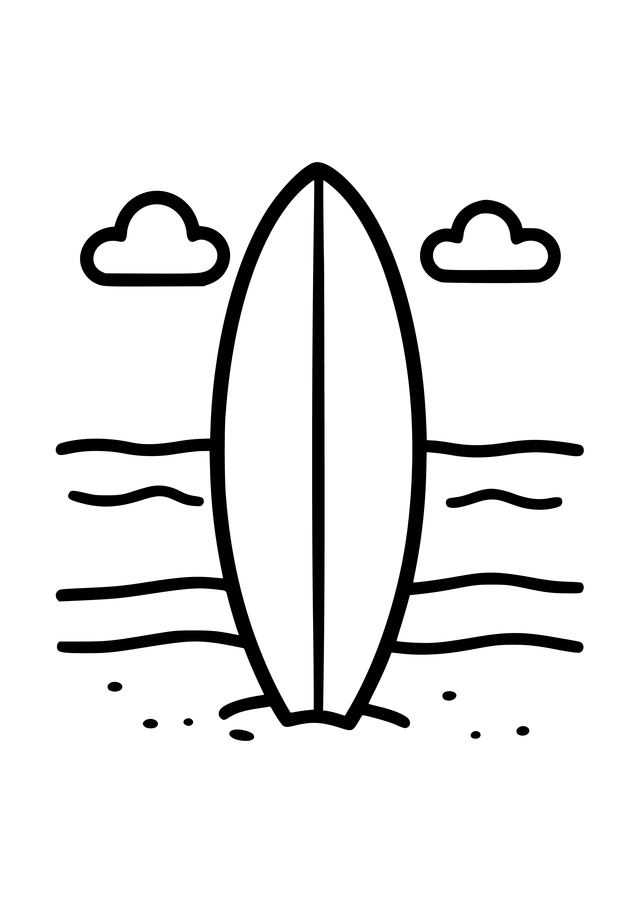 Surfboard Waiting on the Beach Coloring Page