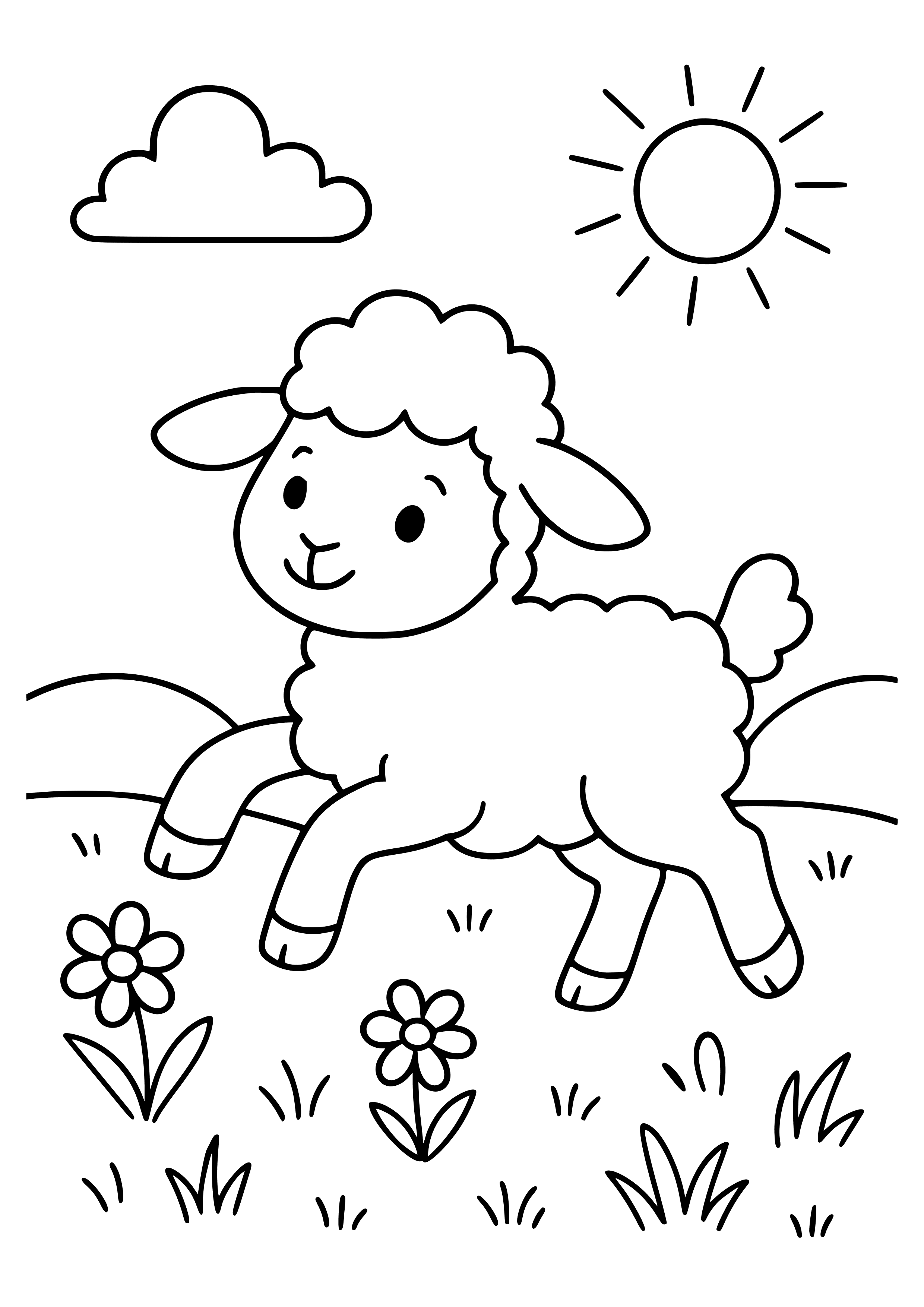 Sweet Lamb Frolicking in a Meadow Coloring Page