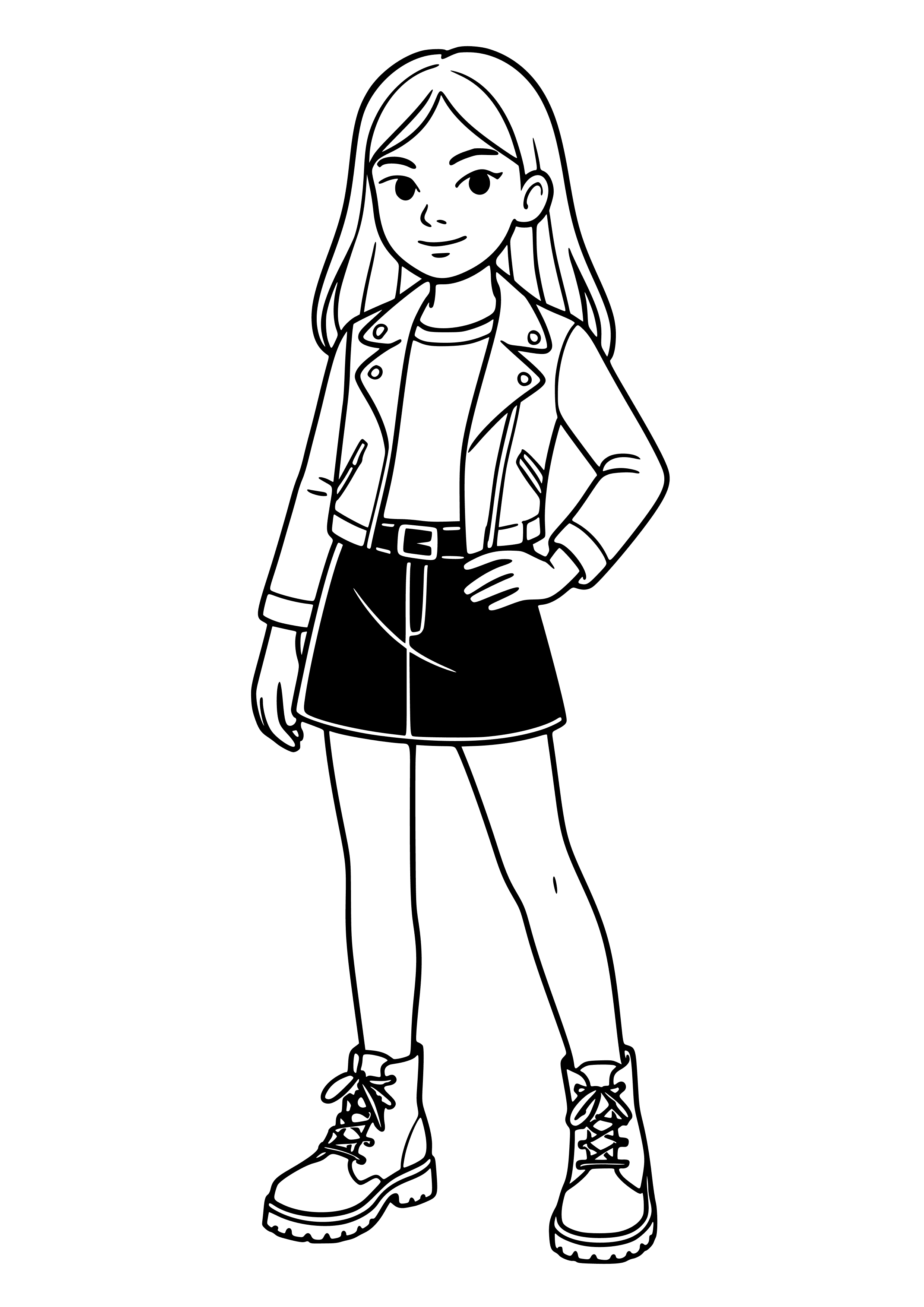 Teen Girl in an Edgy Leather Skirt Coloring Page