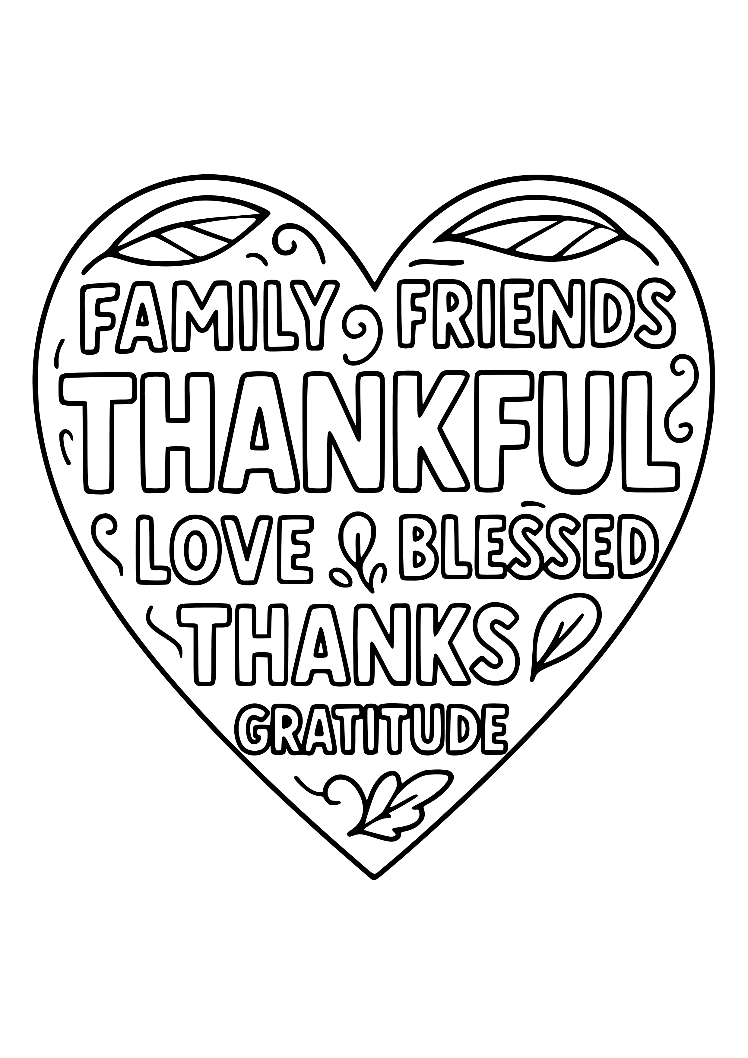 Thankful Words in a Heart Coloring Page