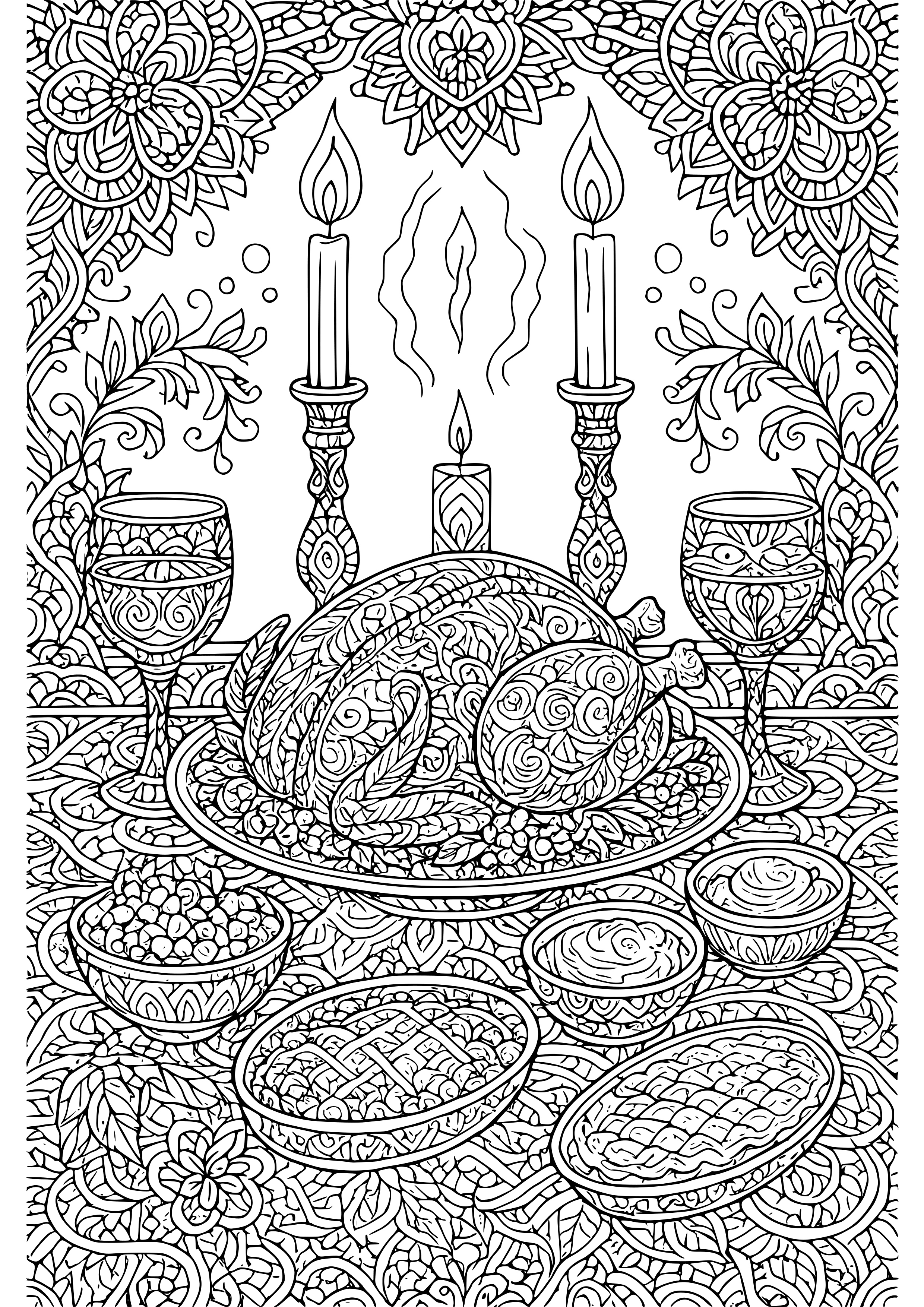 Thanksgiving Candlelight Dinner Coloring Page