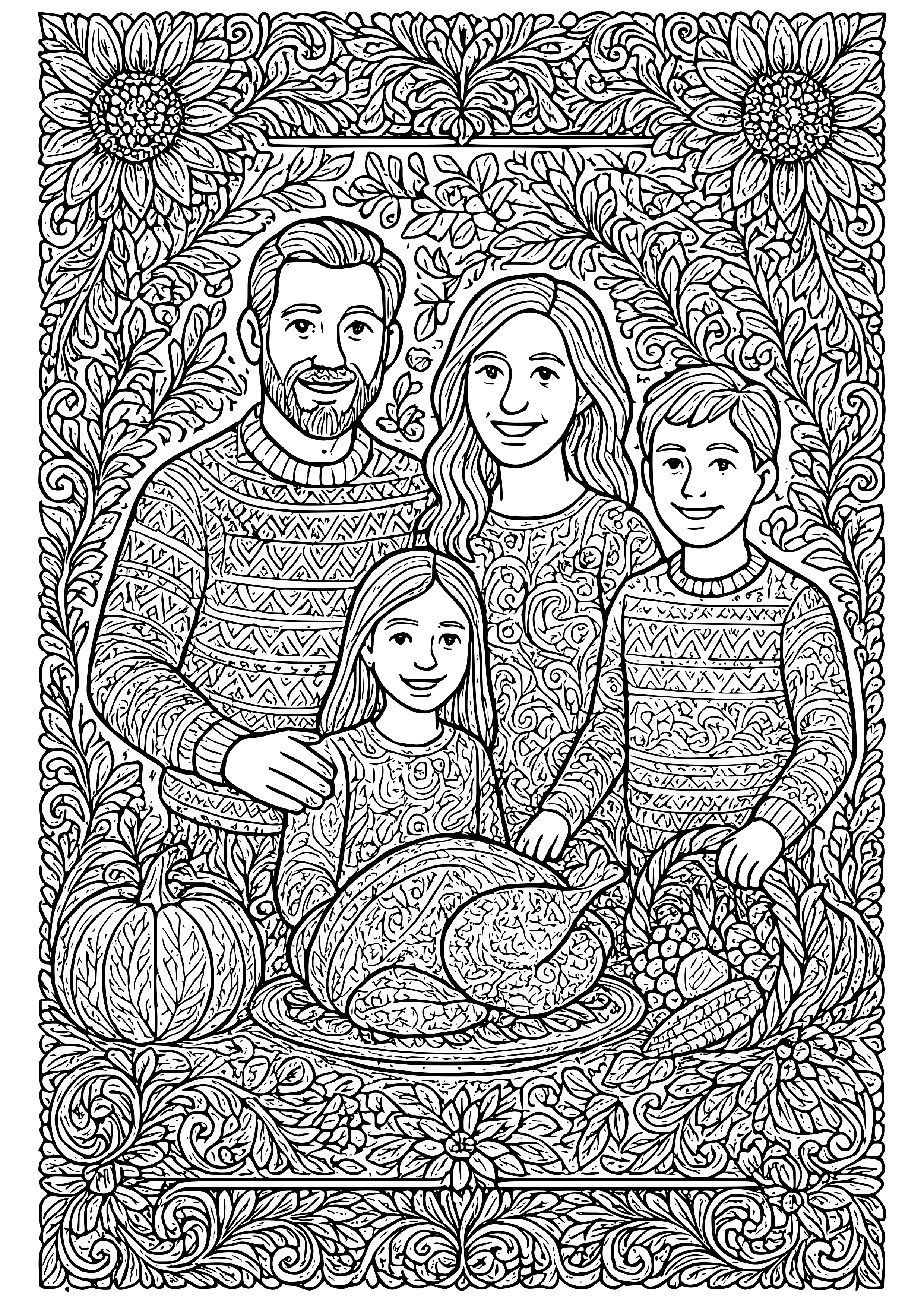 Thanksgiving Family Photo Backdrop Coloring Page