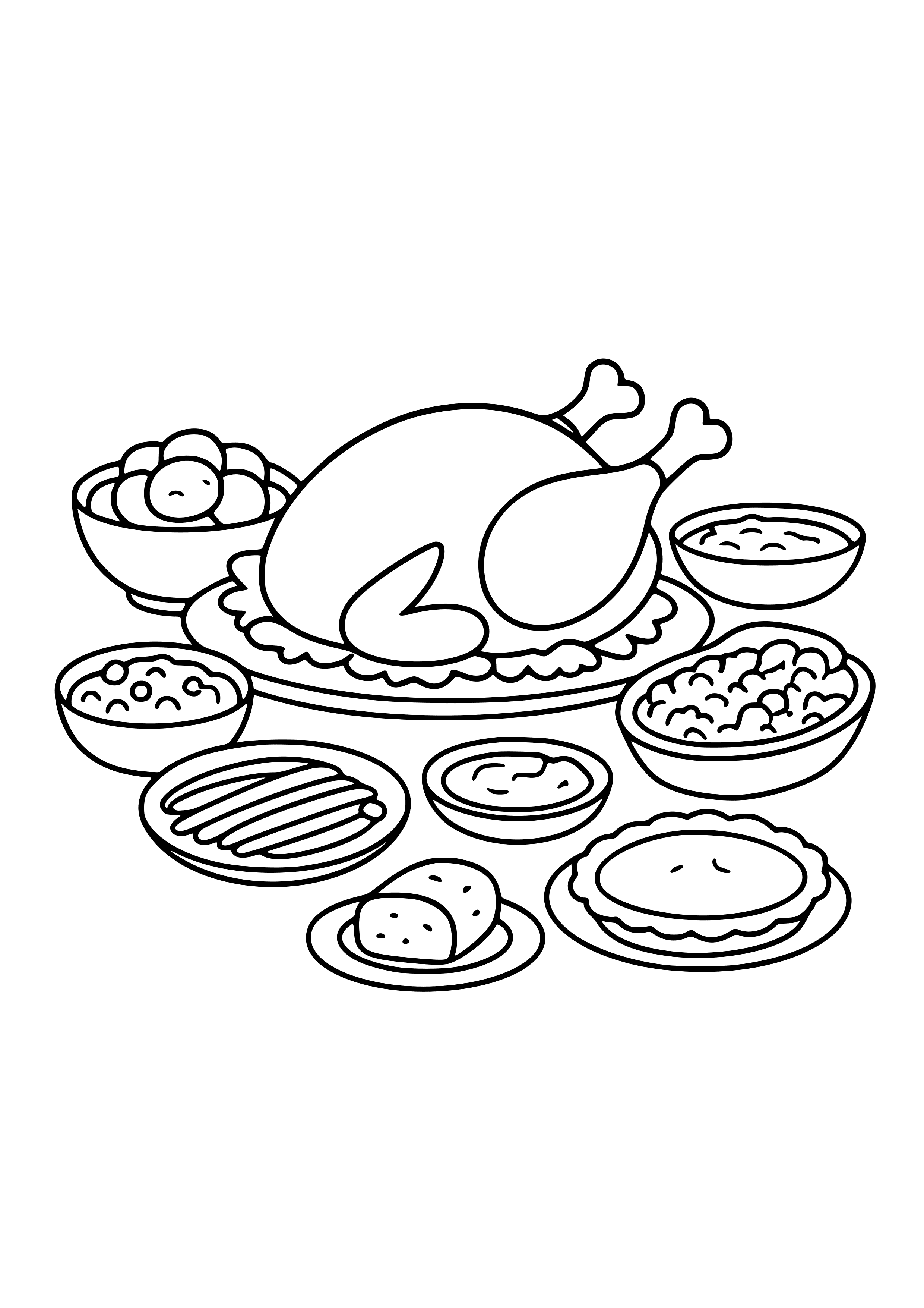 Thanksgiving Feast with All Dishes Coloring Page