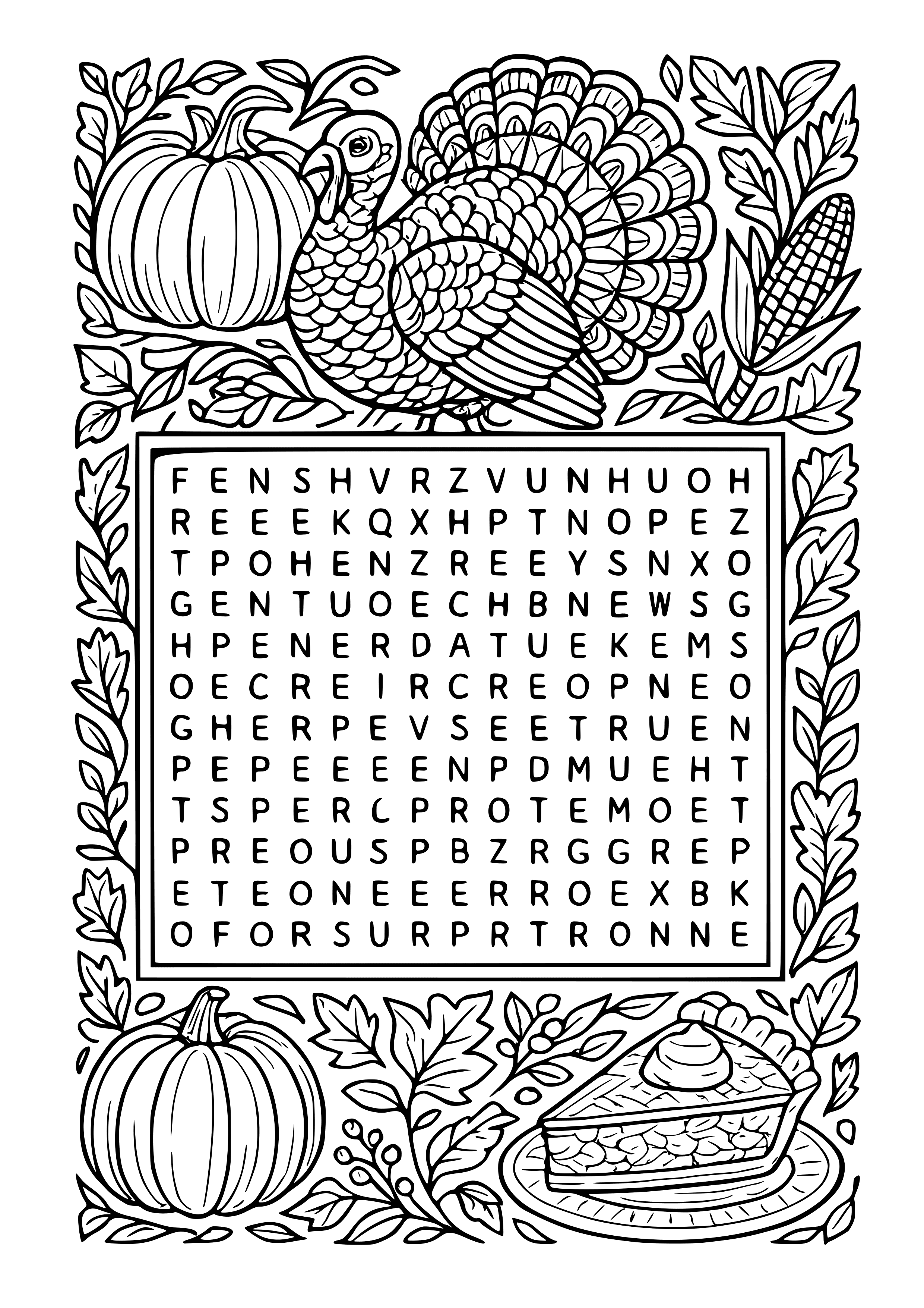Thanksgiving Word Search Puzzle Coloring Page