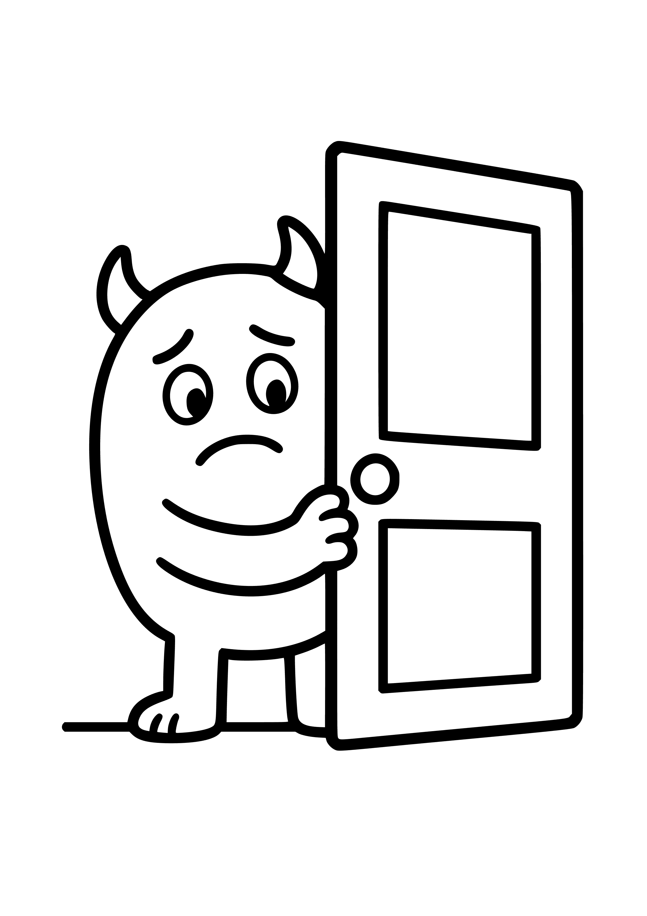 Timid Green Monster Hiding Behind a Door Coloring Page