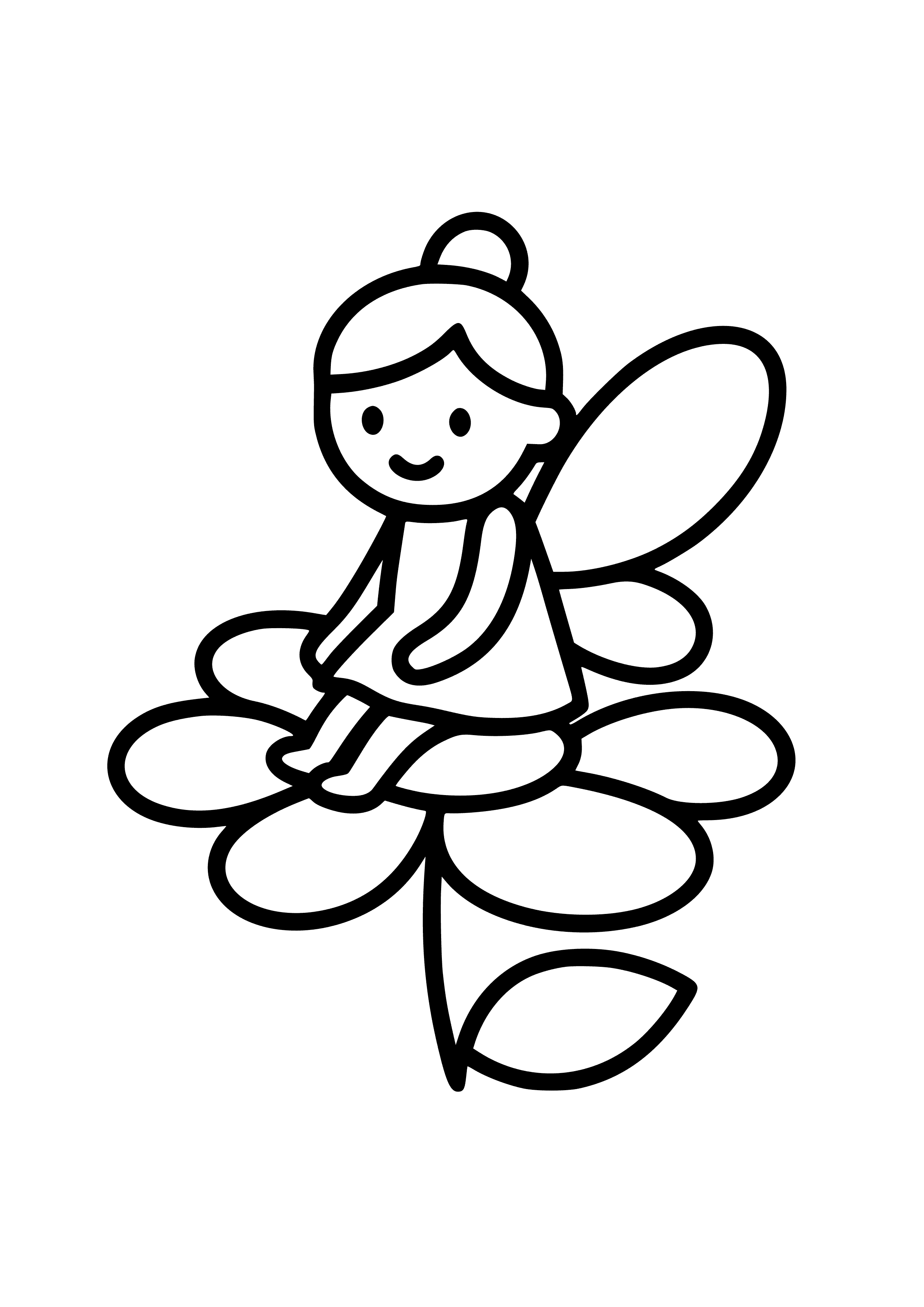 Tiny Fairy Sitting on a Flower Coloring Page