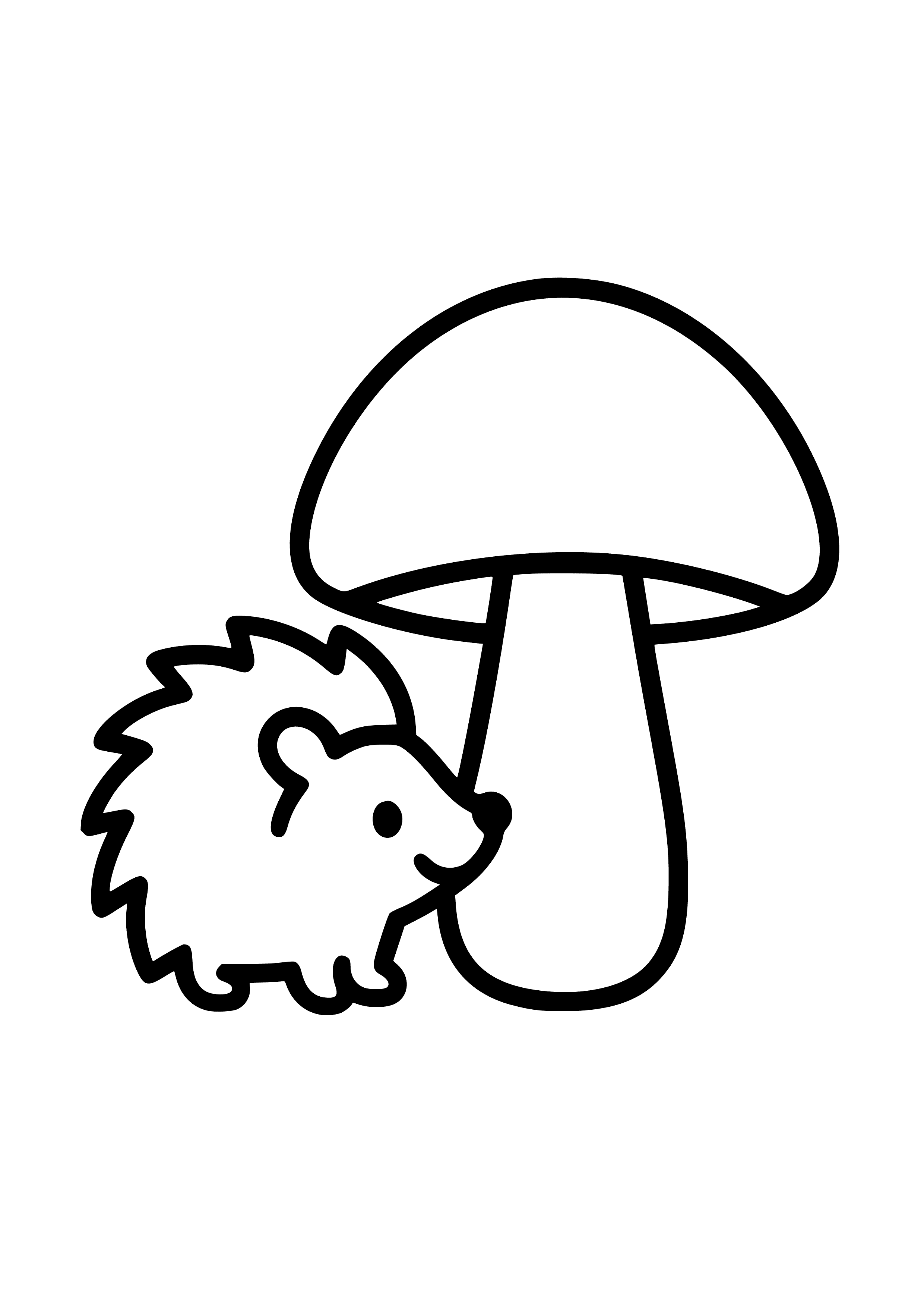 Tiny Hedgehog with a Big Mushroom Coloring Page