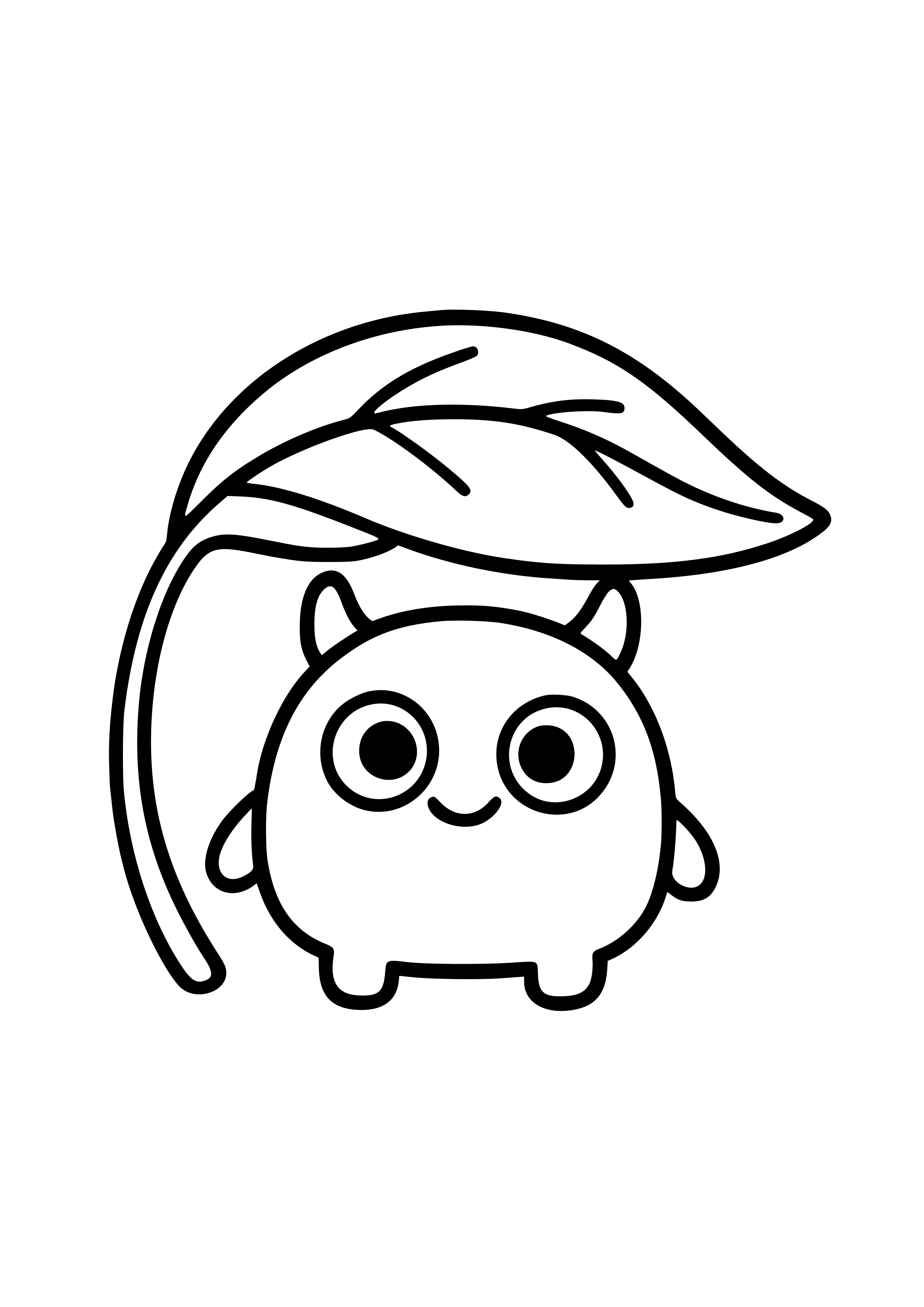 Tiny Purple Monster Hiding Under a Leaf Coloring Page