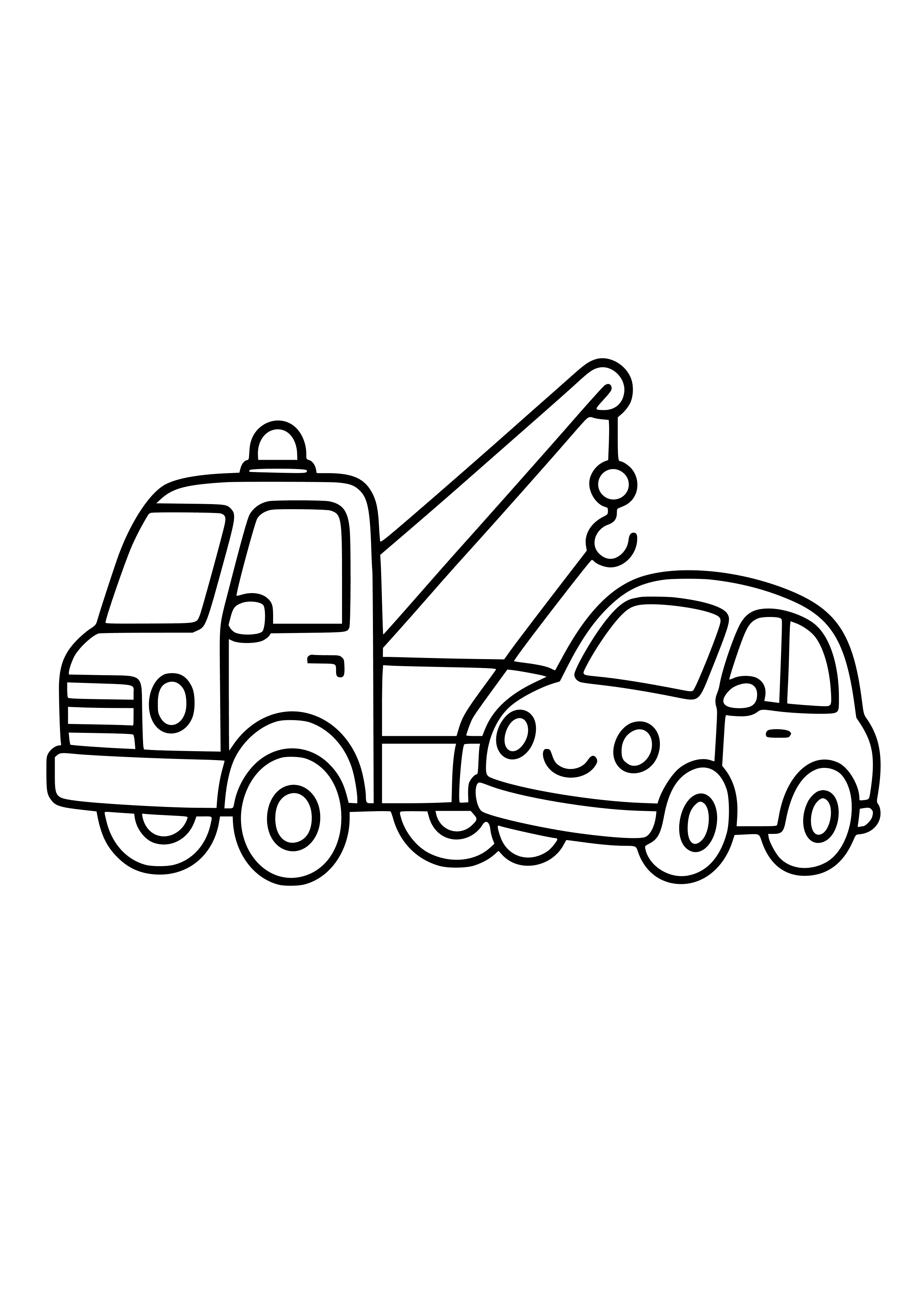 Towing Truck Helping a Stranded Car Coloring Page