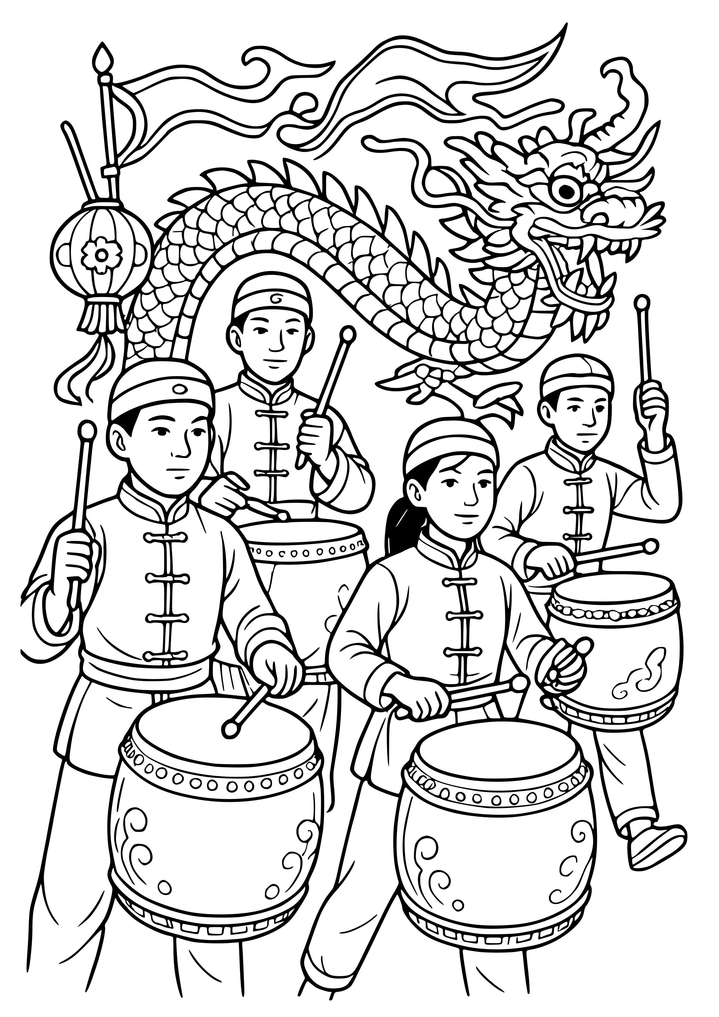 Traditional Drum Performers at a Parade Coloring Page